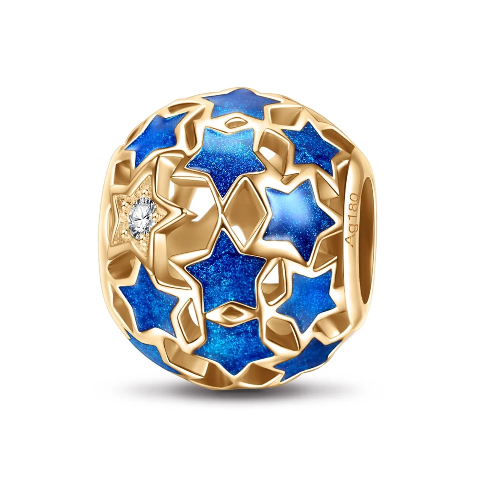 Blue Starry Night Tarnish-resistant Silver Charms With Enamel In 14K Gold Plated