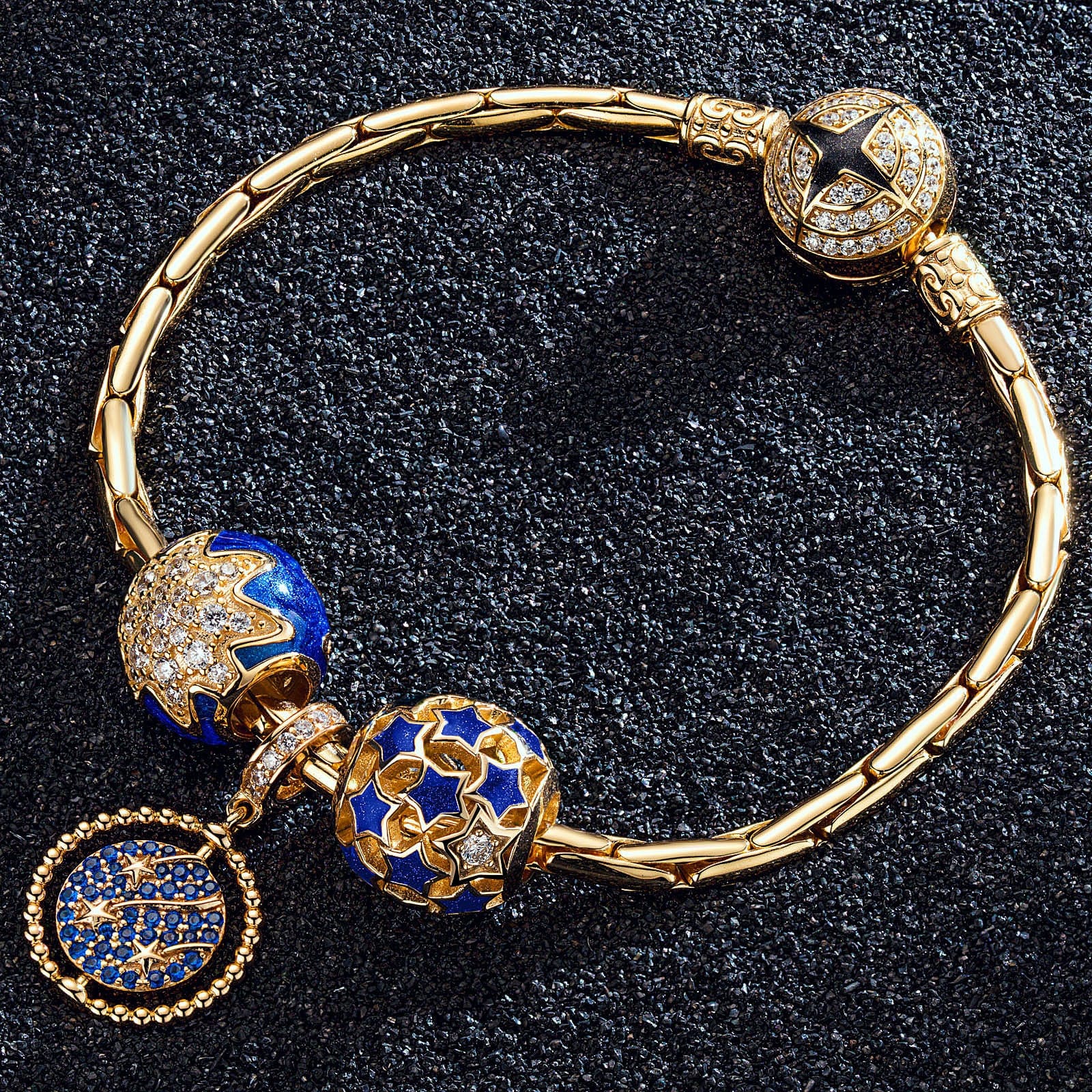 Blue Starry Night Tarnish-resistant Silver Charms With Enamel In 14K Gold Plated - Image 2