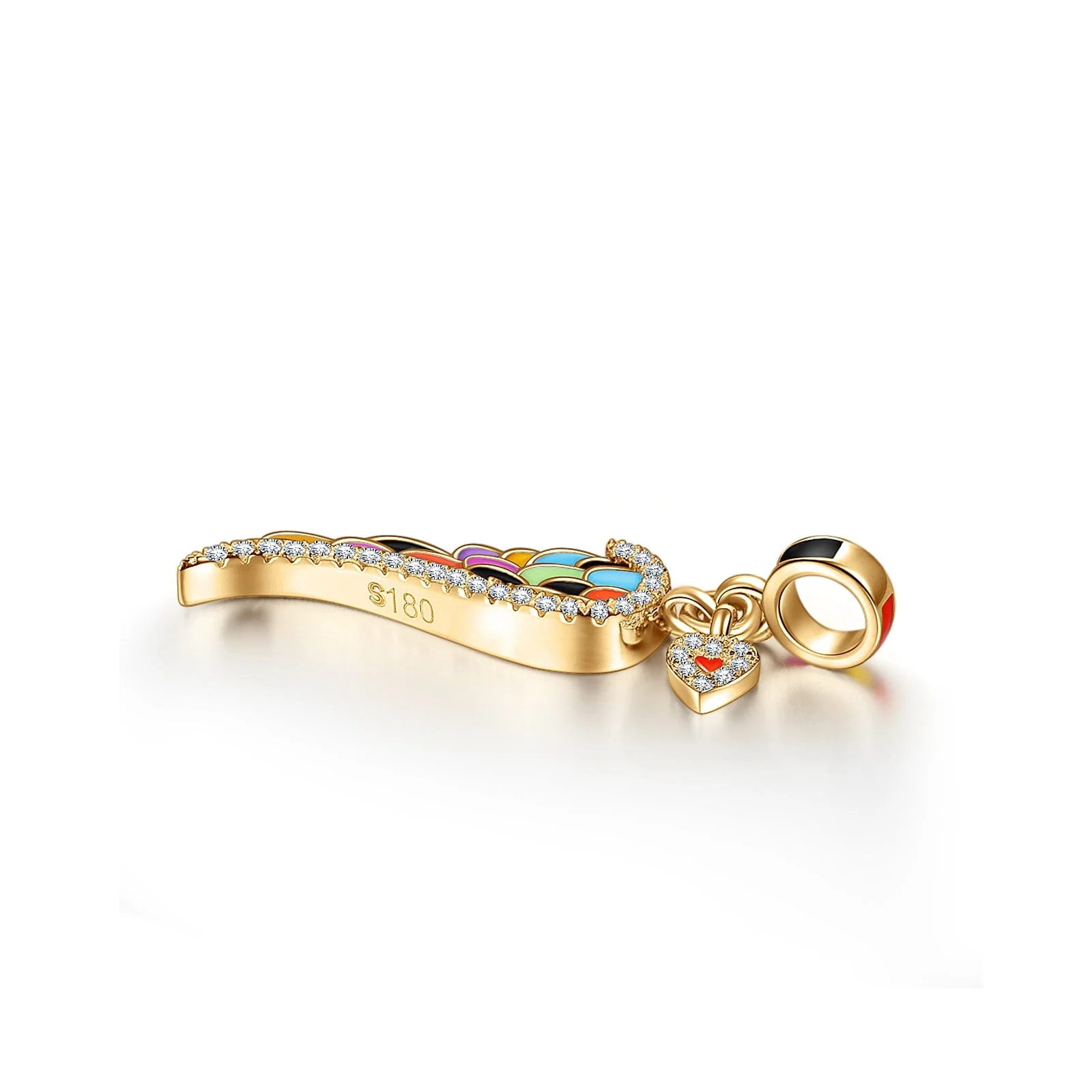 Colorful Angel Wings Tarnish-resistant Silver Dangle Charms With Enamel In 14K Gold Plated - Image 2
