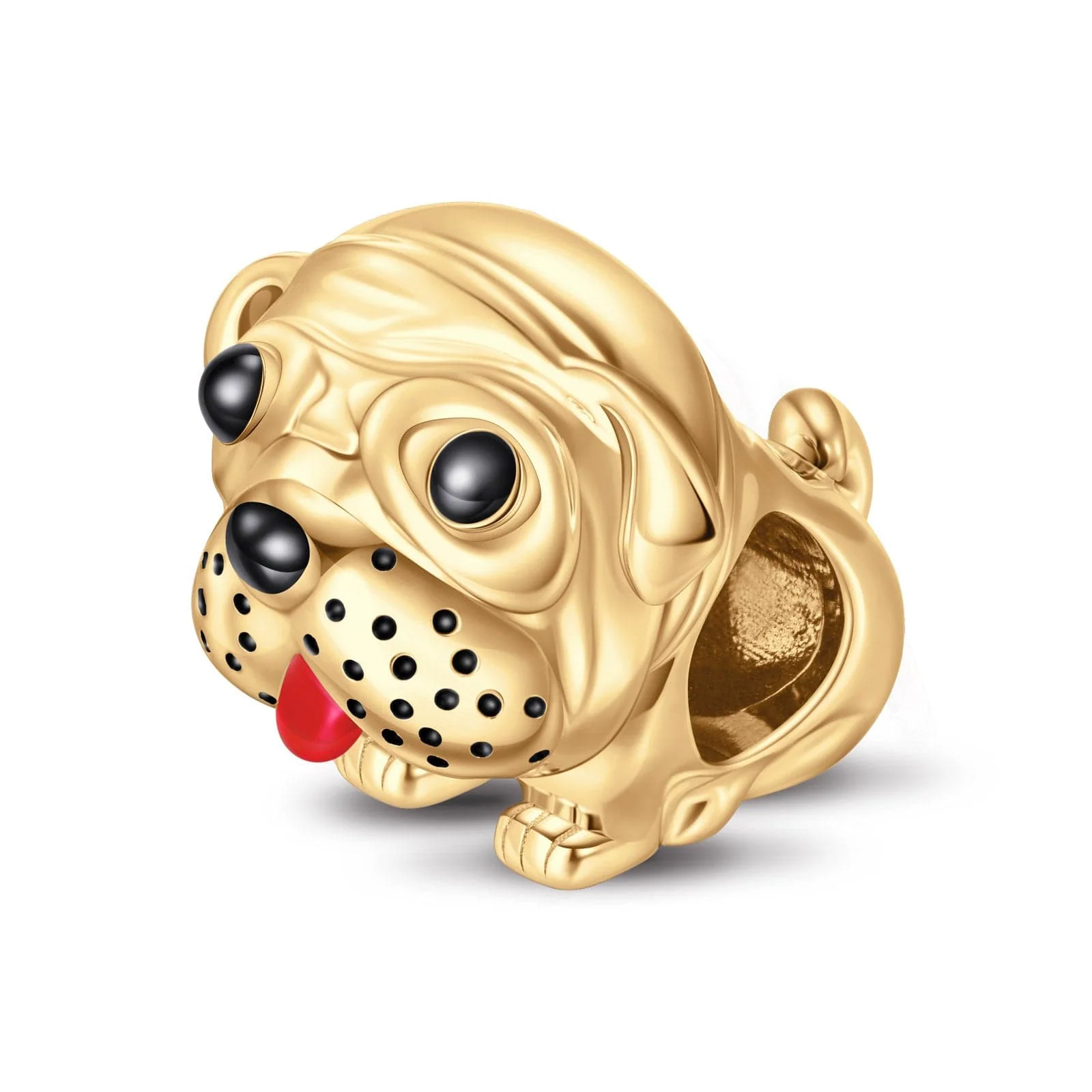 Cute Pug dog Tarnish-resistant Silver Charms With Enamel In 14K Gold Plated - Image 2