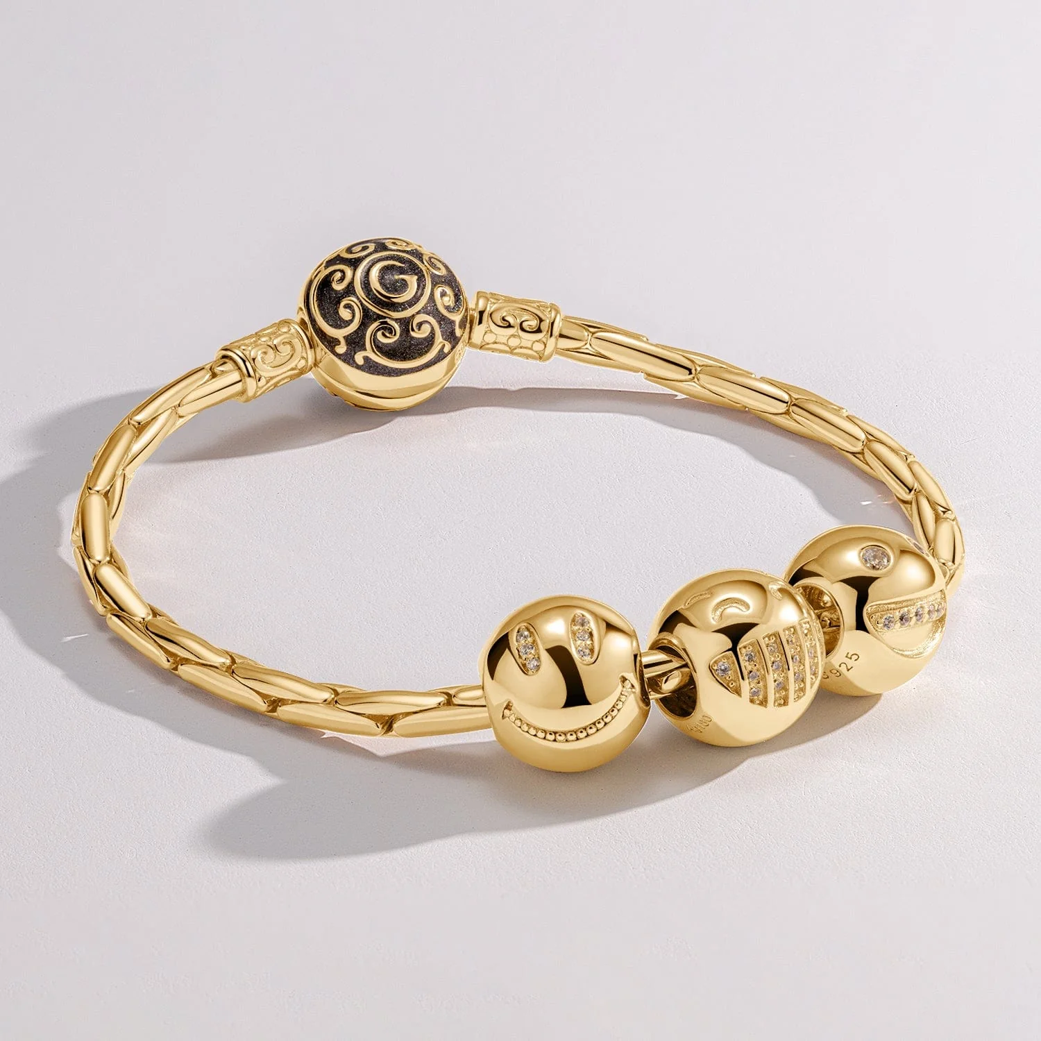 Smileing Emoji Tarnish-resistant Silver Charms In 14K Gold Plated - Image 2