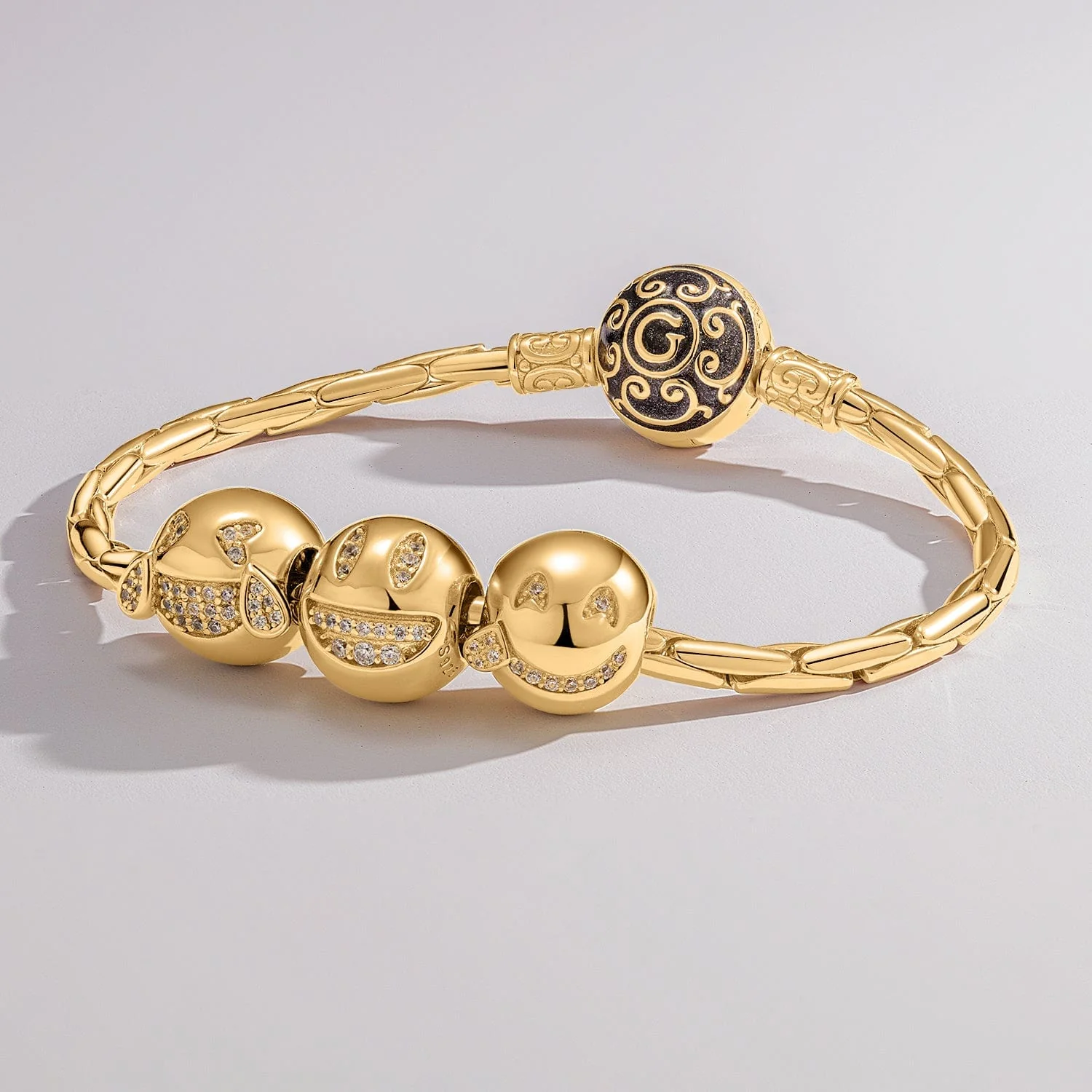 Smiling With Big Eyes Emoji Tarnish-resistant Silver Charms In 14K Gold Plated - Image 2