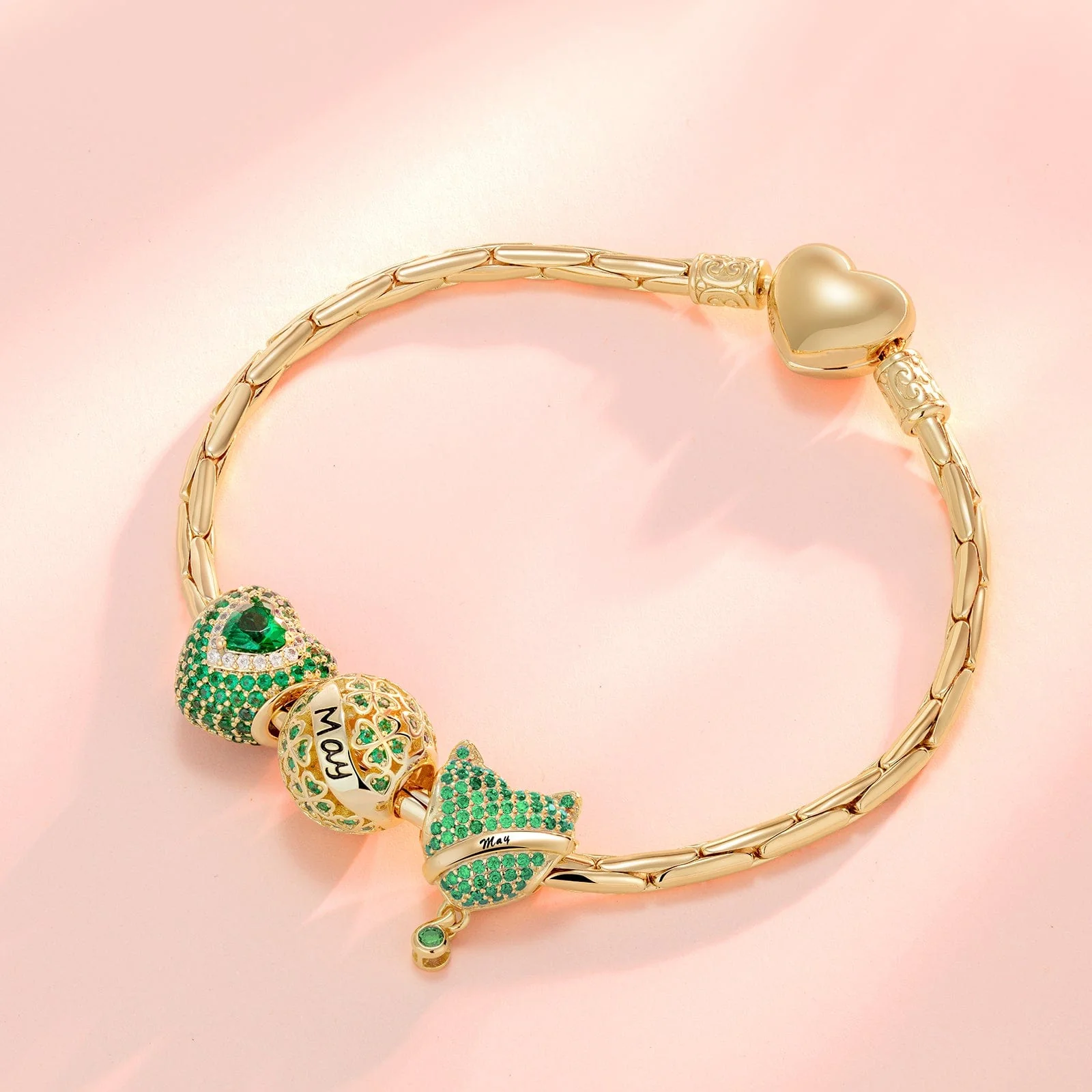 May Birthstone Tarnish-resistant Silver Charms With Enamel In 14K Gold Plated - Image 2