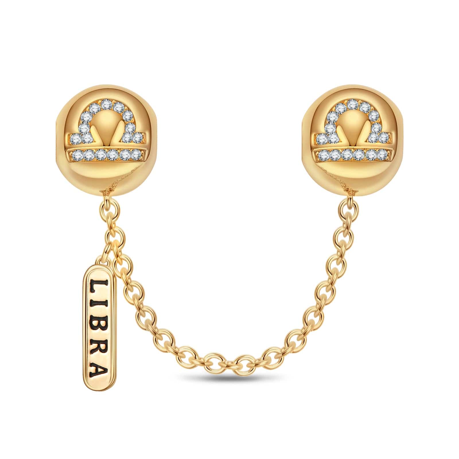 Libra Tarnish-resistant Silver Constellation Safety Chain With Enamel In 14K Gold Plated