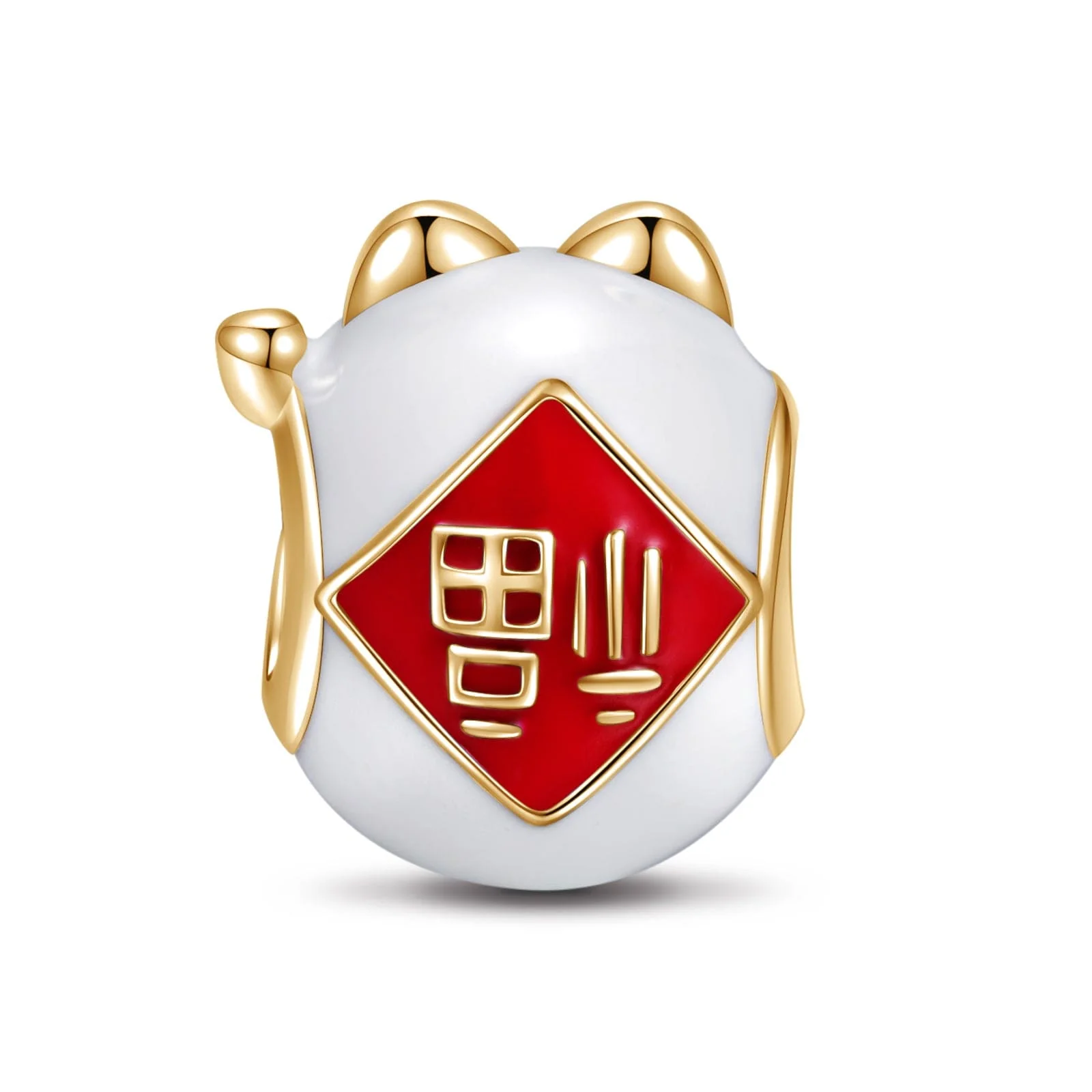 Lucky Cat Tarnish-resistant Silver Charms With Enamel In 14K Gold Plated - Image 2