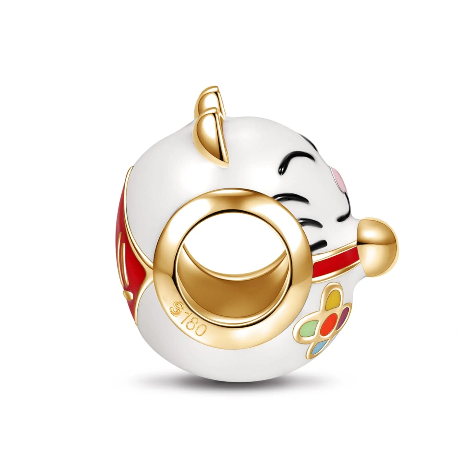 Lucky Cat Tarnish-resistant Silver Charms With Enamel In 14K Gold Plated - Image 3