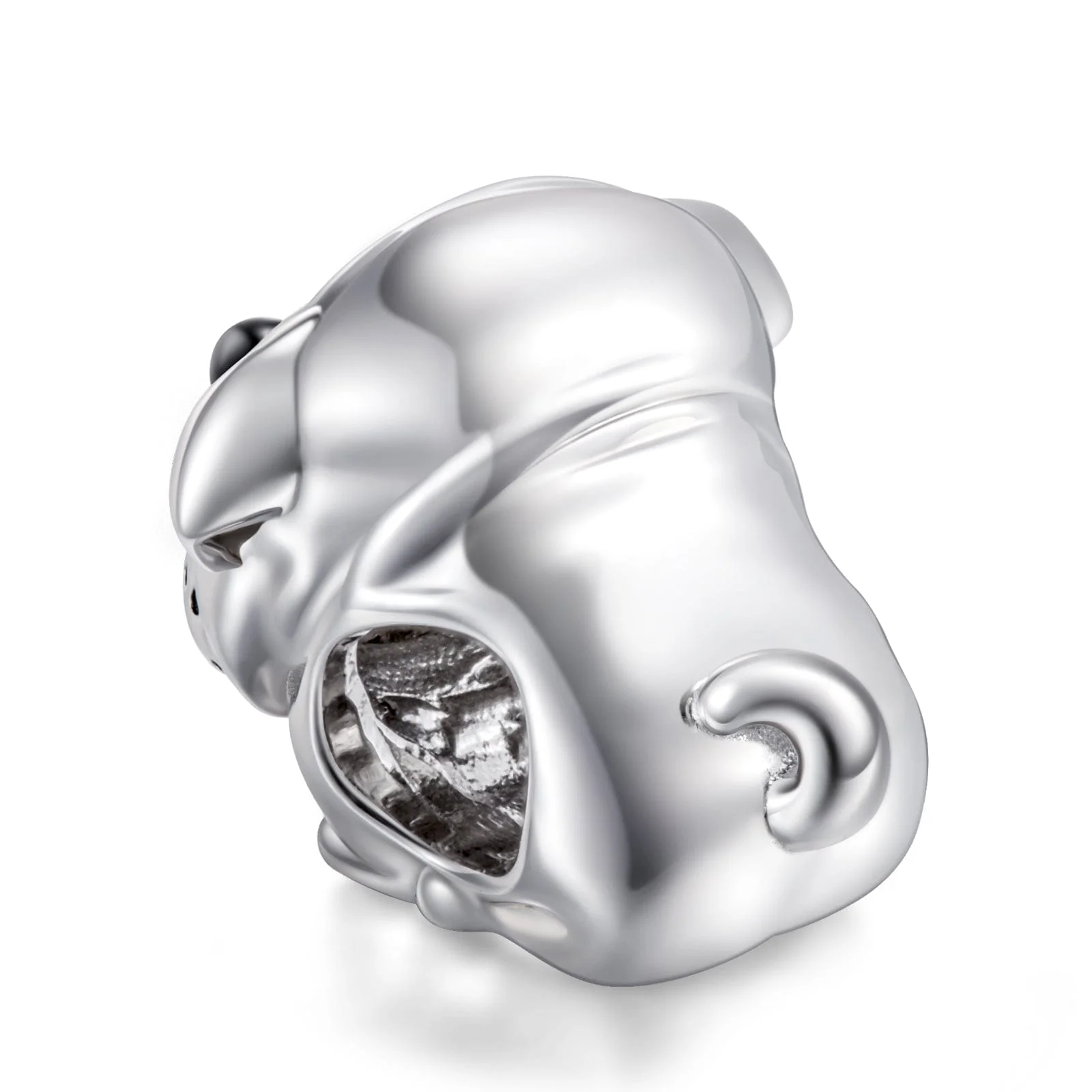 Sterling Silver Cute Pug dog Charms With Enamel In White Gold Plated - Image 4
