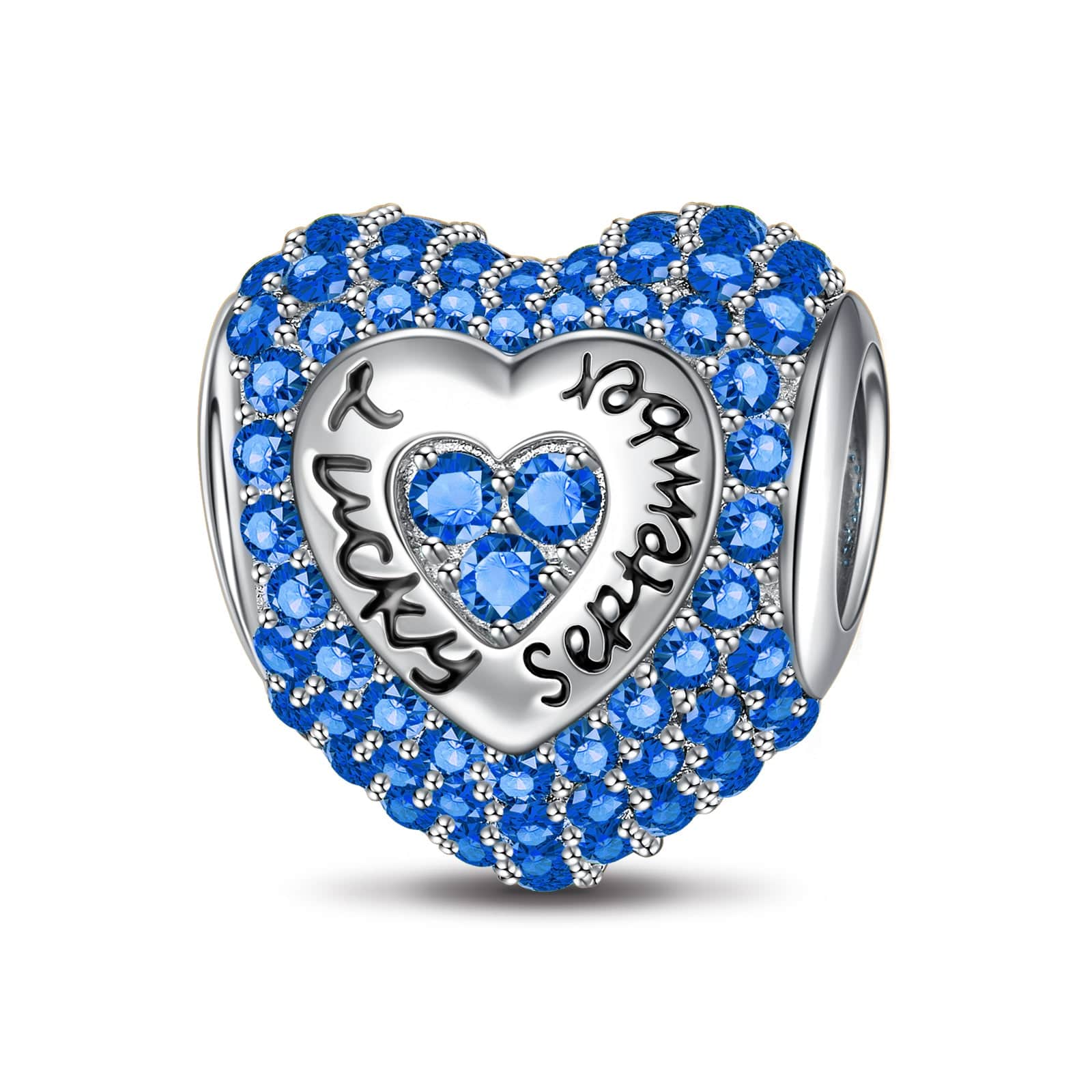 Sterling Silver Love Heart Birthstone September Charms With Enamel In White Gold Plated - Image 2
