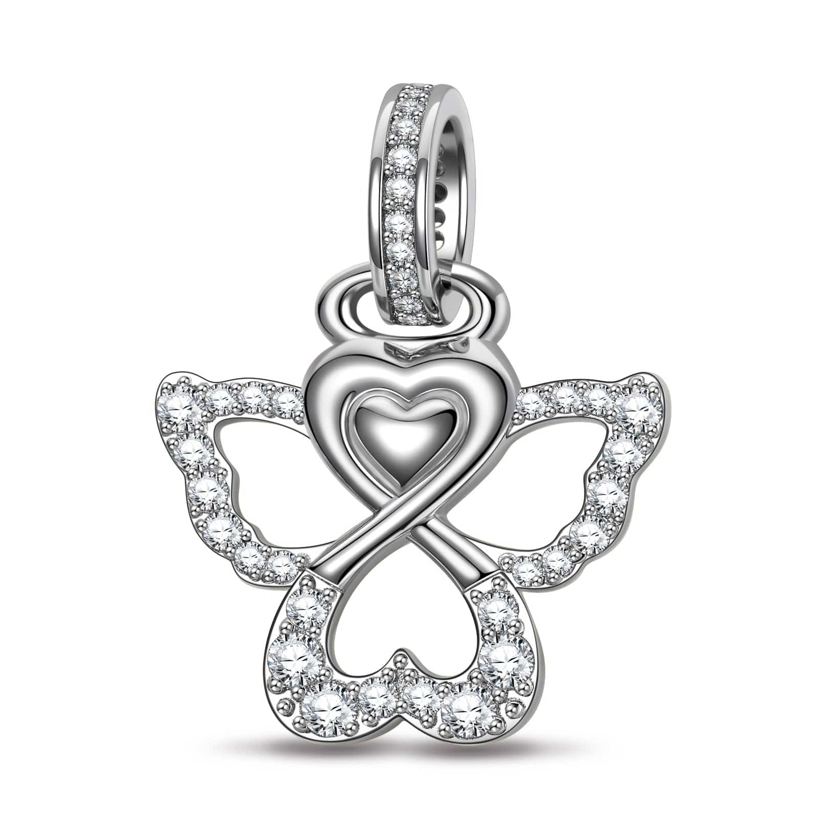 Sterling Silver Little Angel Dangle Charms In White Gold Plated
