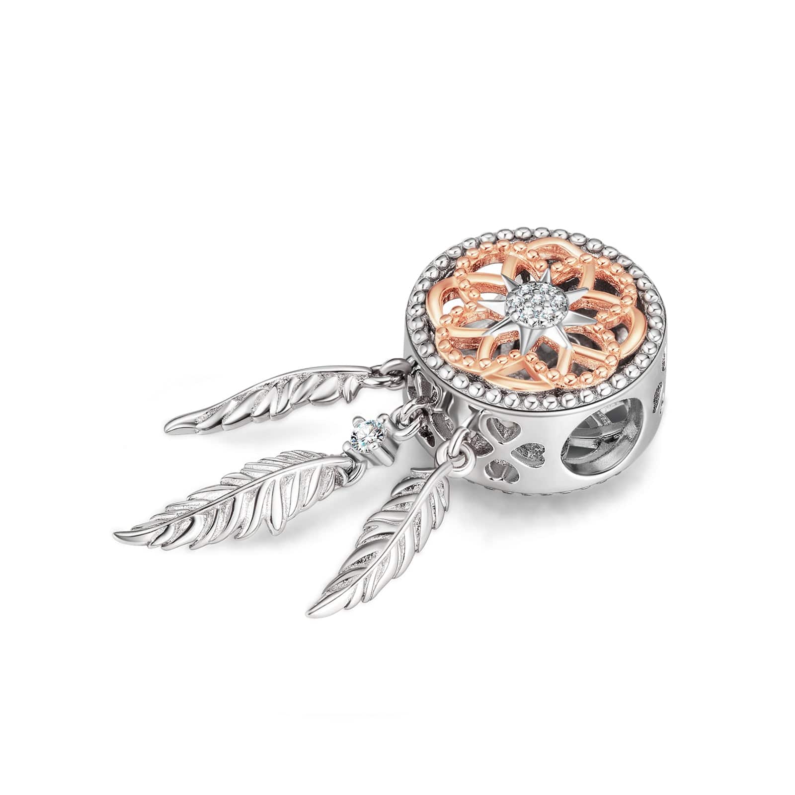 Sterling Silver Dream Catcher Dangle Charms In White Gold Plated - Image 2