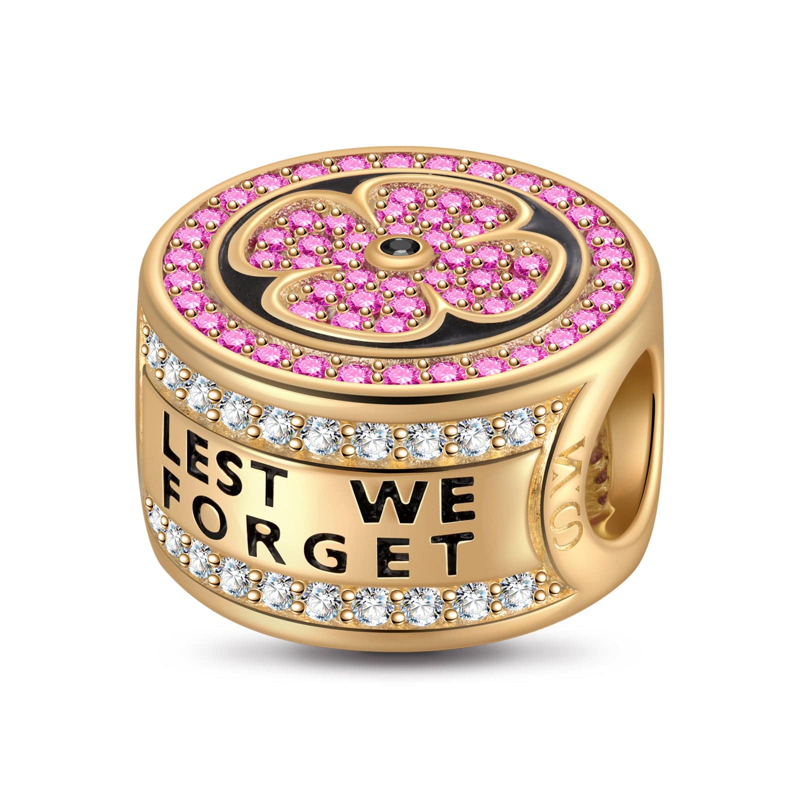 Sterling Silver Red Plum Blossom Charms With Enamel In 14K Gold Plated - Image 2