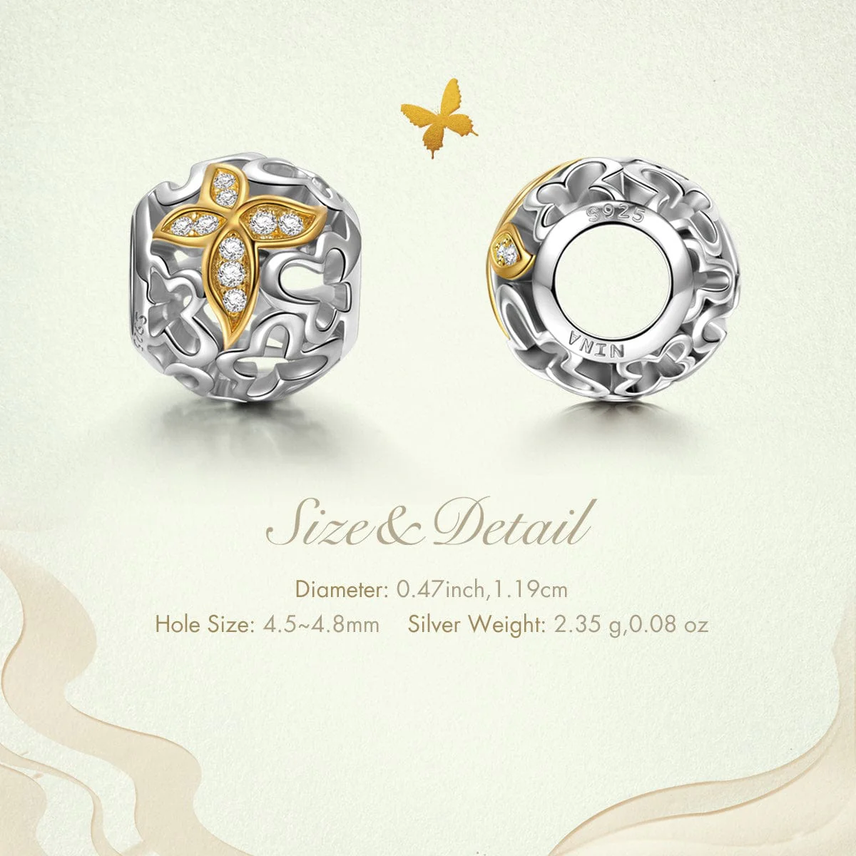 Sterling Silver Dancing Butterfly Charms In White Gold Plated - Image 3