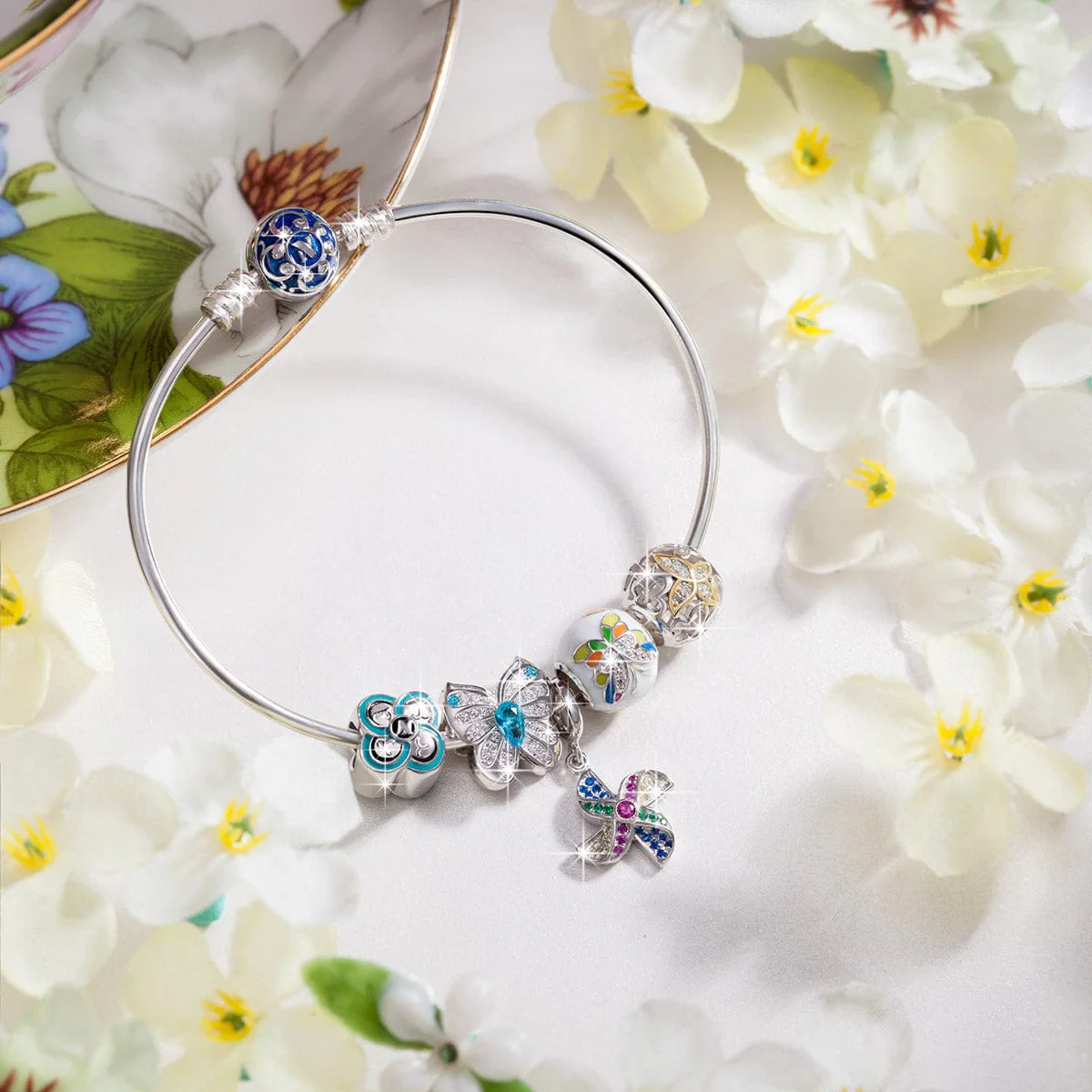 Sterling Silver Dancing Butterfly Charms In White Gold Plated - Image 5