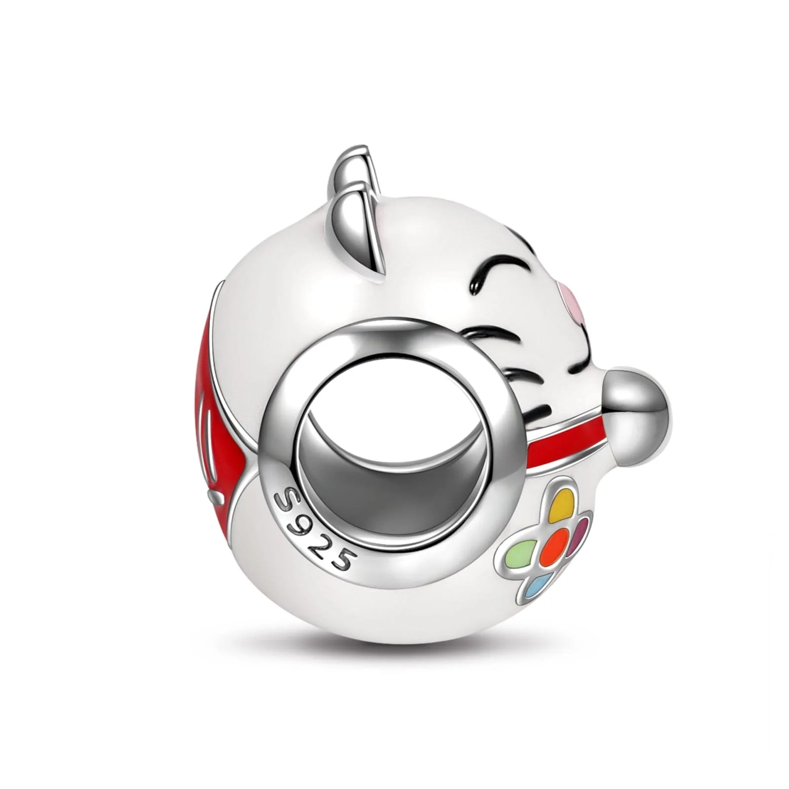 Sterling Silver Lucky Cat Charms With Enamel In White Gold Plated - Image 3
