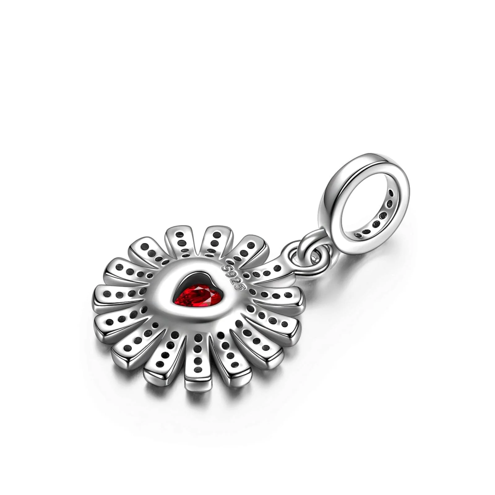 Sterling Silver Gerbera Dangle Charms In White Gold Plated - Image 2