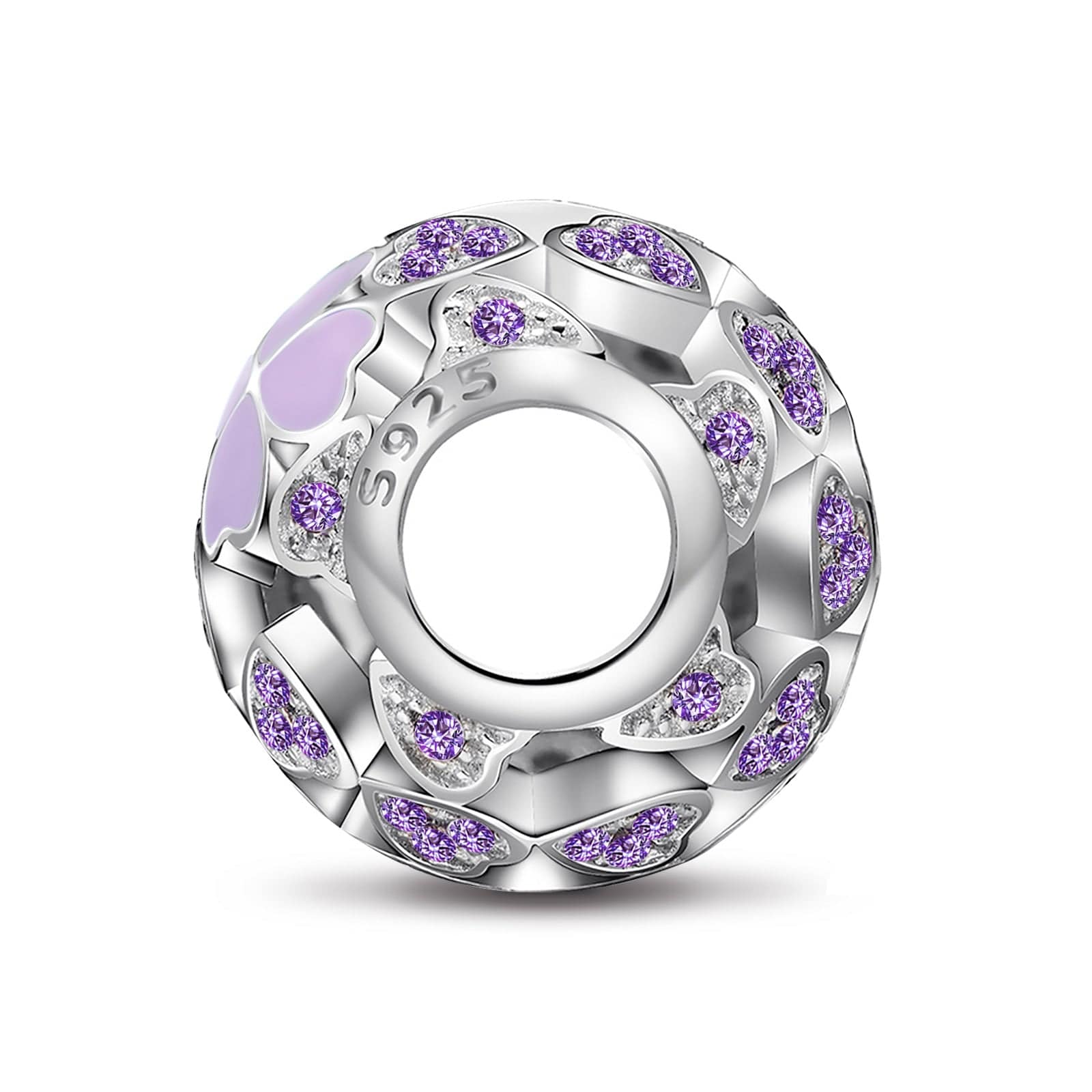 Sterling Silver Purple Lucky Clover Charms With Enamel In White Gold Plated - Image 2