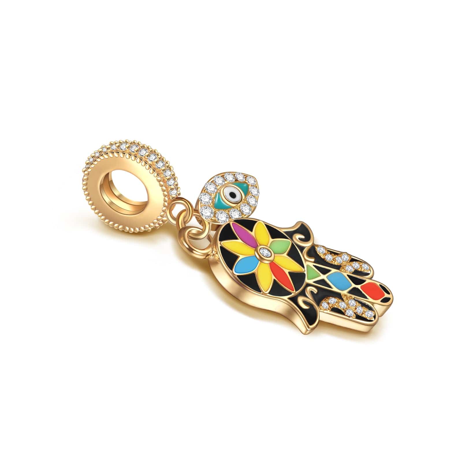 Sterling Silver Evil Eye Dangle Charms With Enamel In 14K Gold Plated - Image 2