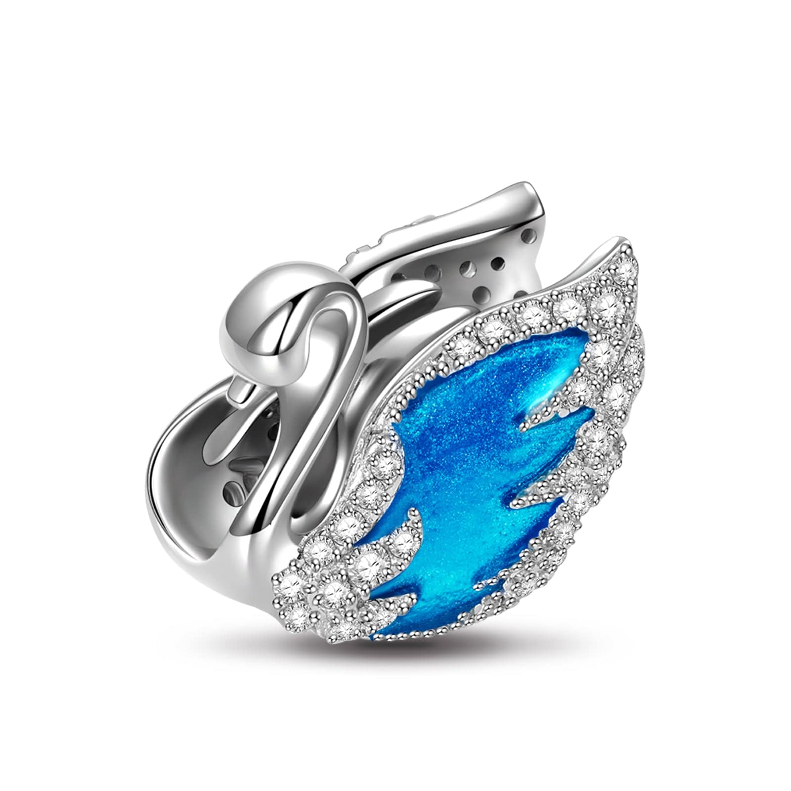 Sterling Silver Swan Princess Charms With Enamel In White Gold Plated - Image 2