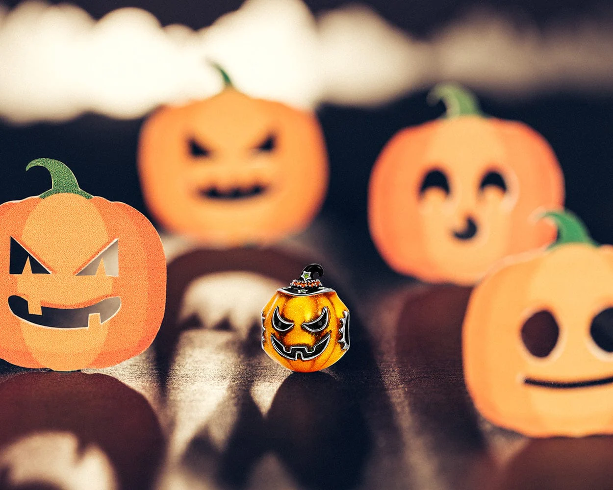Sterling Silver Halloween Pumpkin Charms With Enamel In Blackened 925 Sterling Silver Plated - Image 4