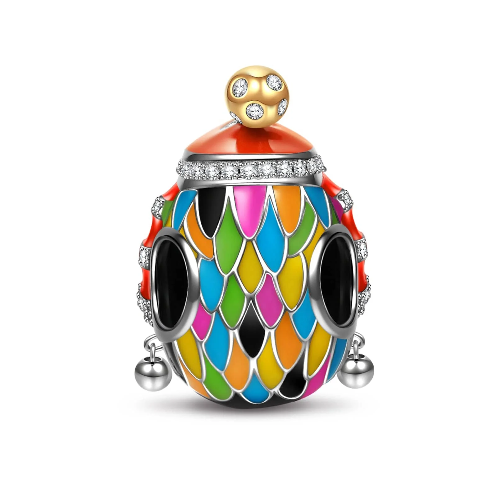 Sterling Silver Ski Owl Charms With Enamel In White Gold Plated - Image 3