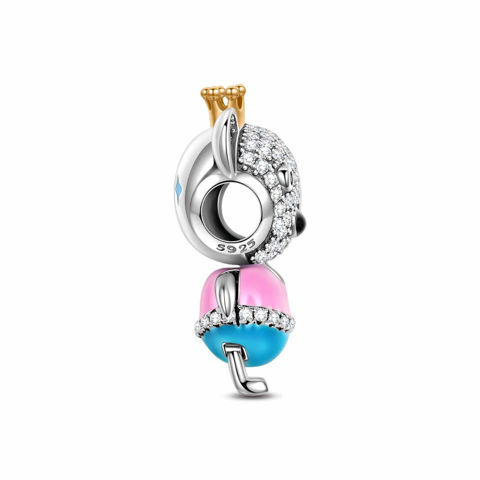 Sterling Silver PrIncess Bear Dangle Charms With Enamel In White Gold Plated - Image 3
