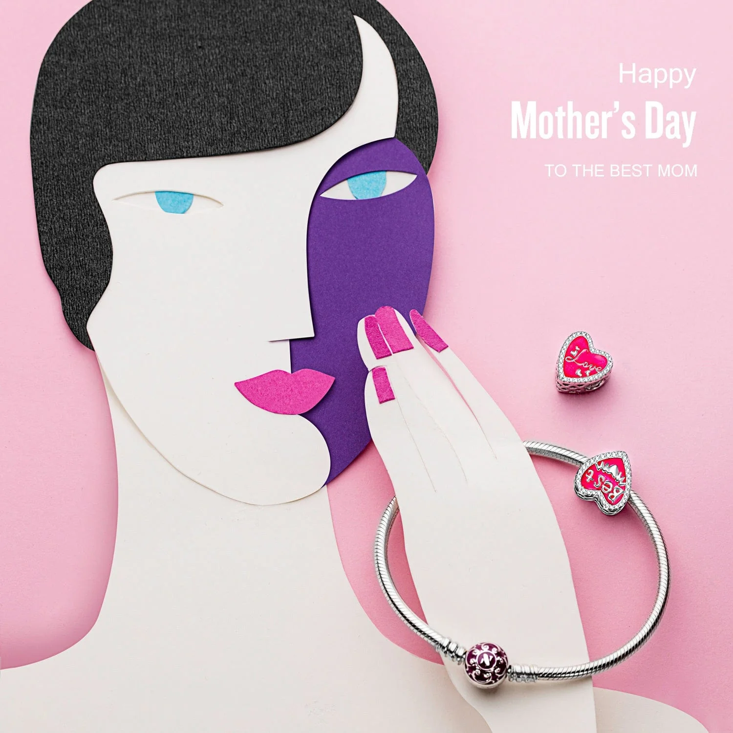 Sterling Silver Best Mom Charms With Enamel In White Gold Plated - Image 7