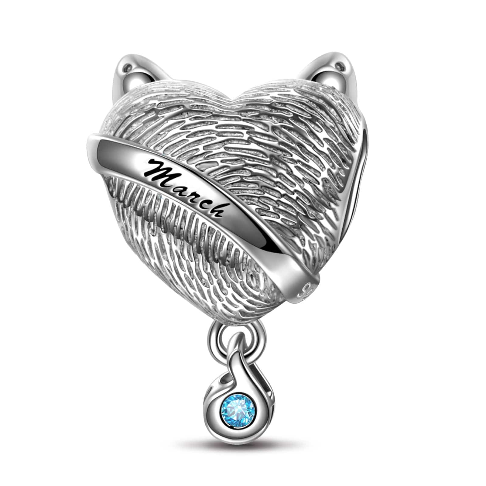 Sterling Silver March Fox Birthday Stone Dangle Charms In White Gold Plated - Image 2