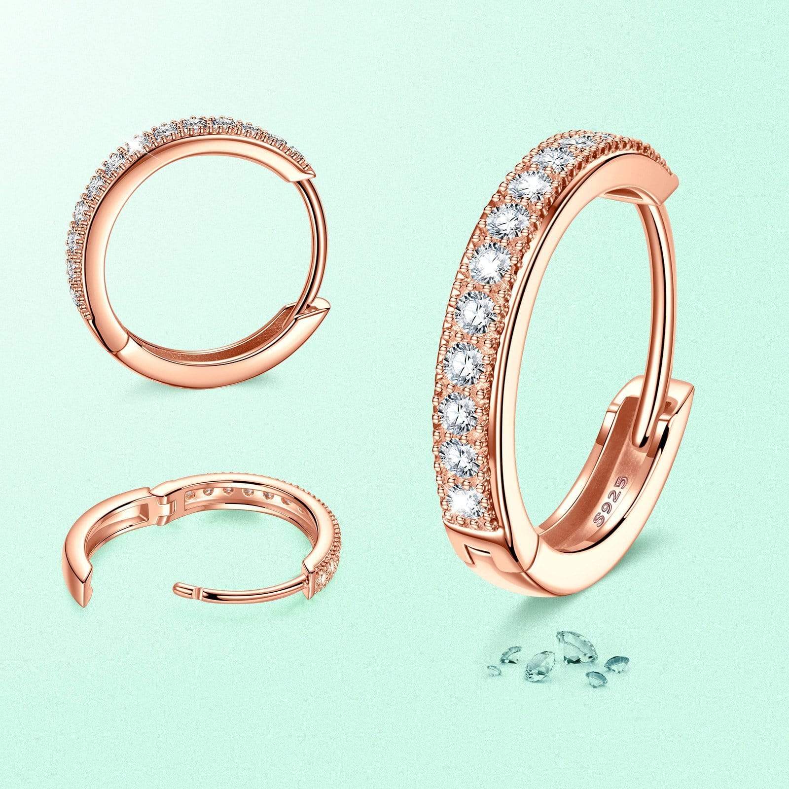 Sterling Silver Classic Hoop Earrings In Rose Gold Plated - Image 3