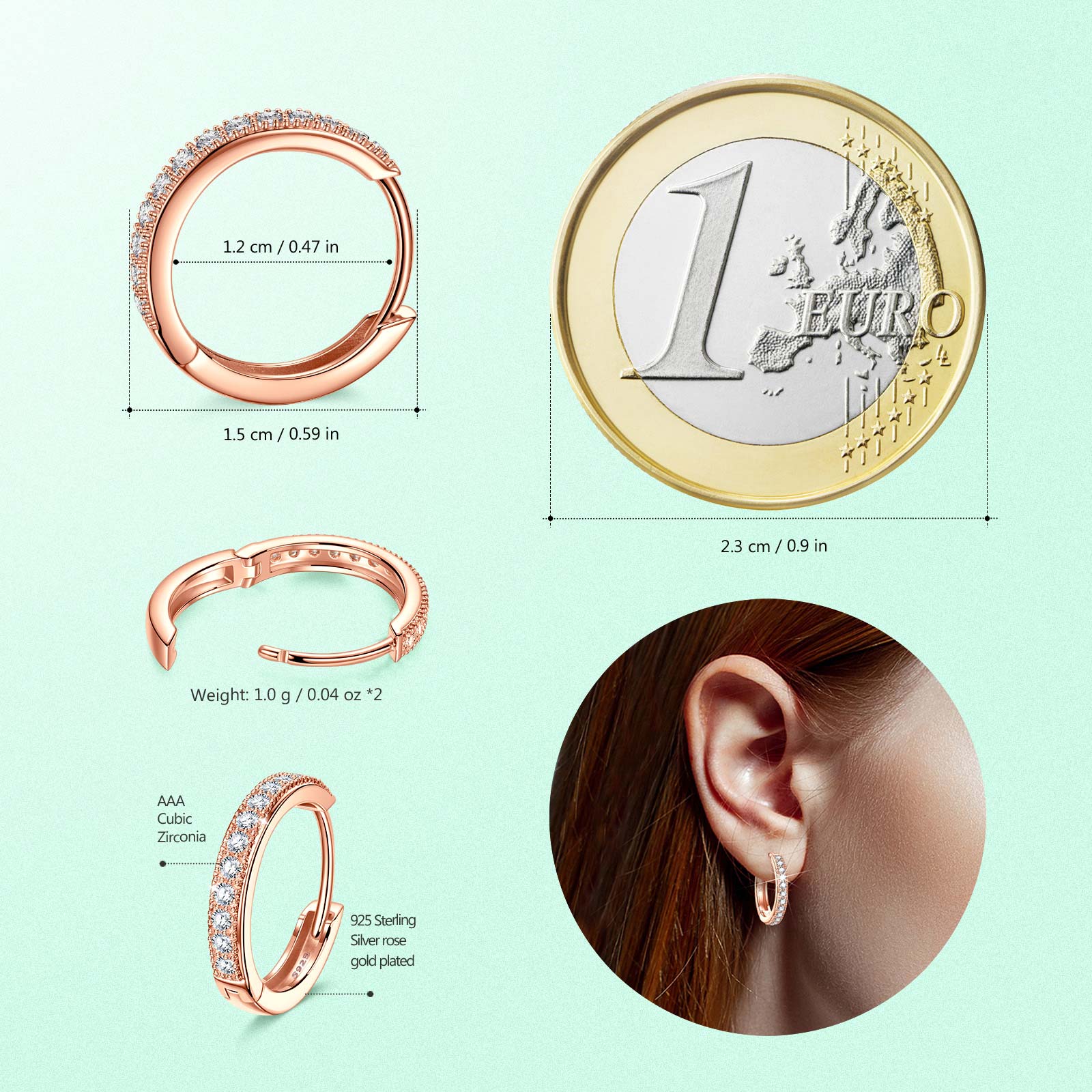 Sterling Silver Classic Hoop Earrings In Rose Gold Plated - Image 4