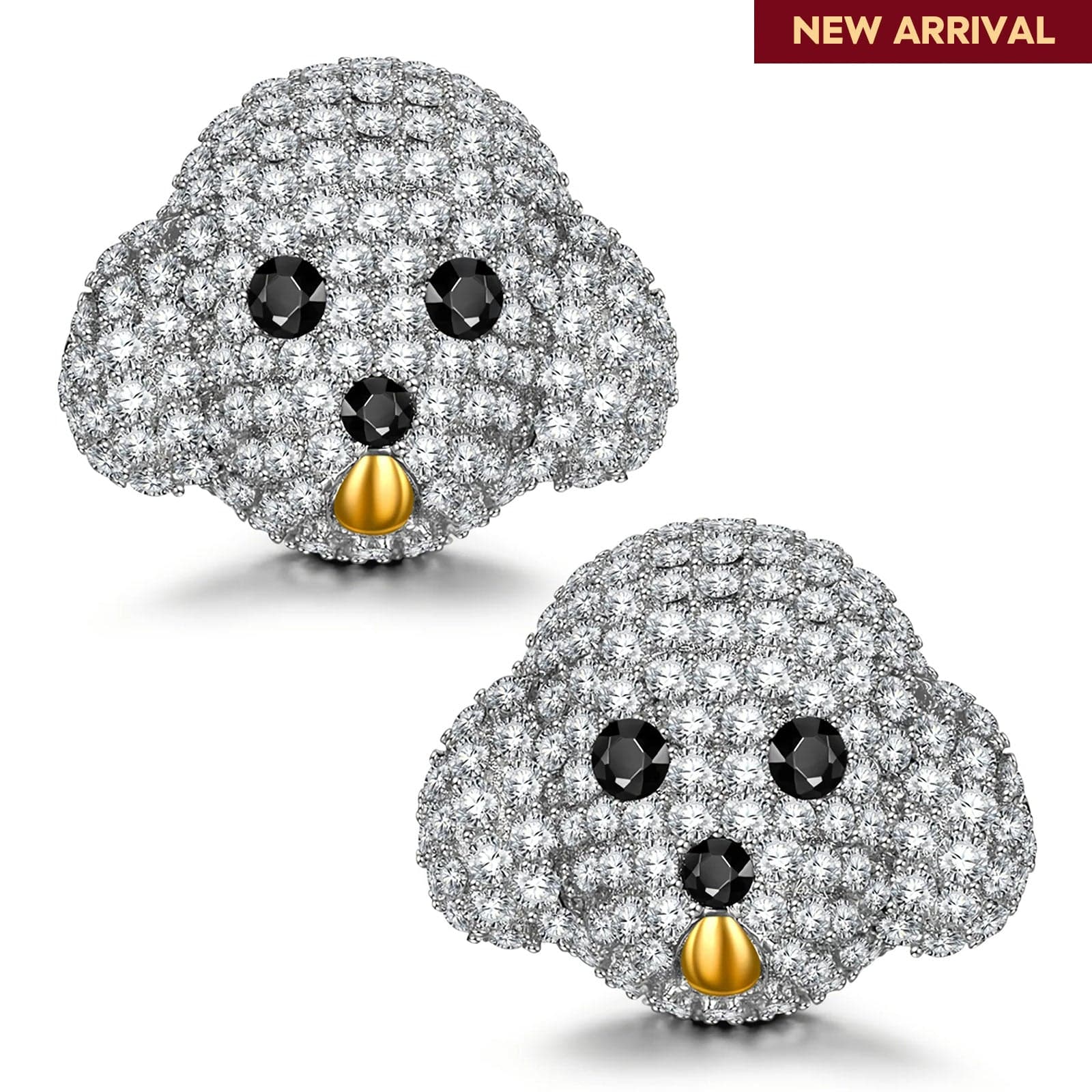 Sterling Silver Teddy Baby Furry Animal Earrings In White Gold Plated