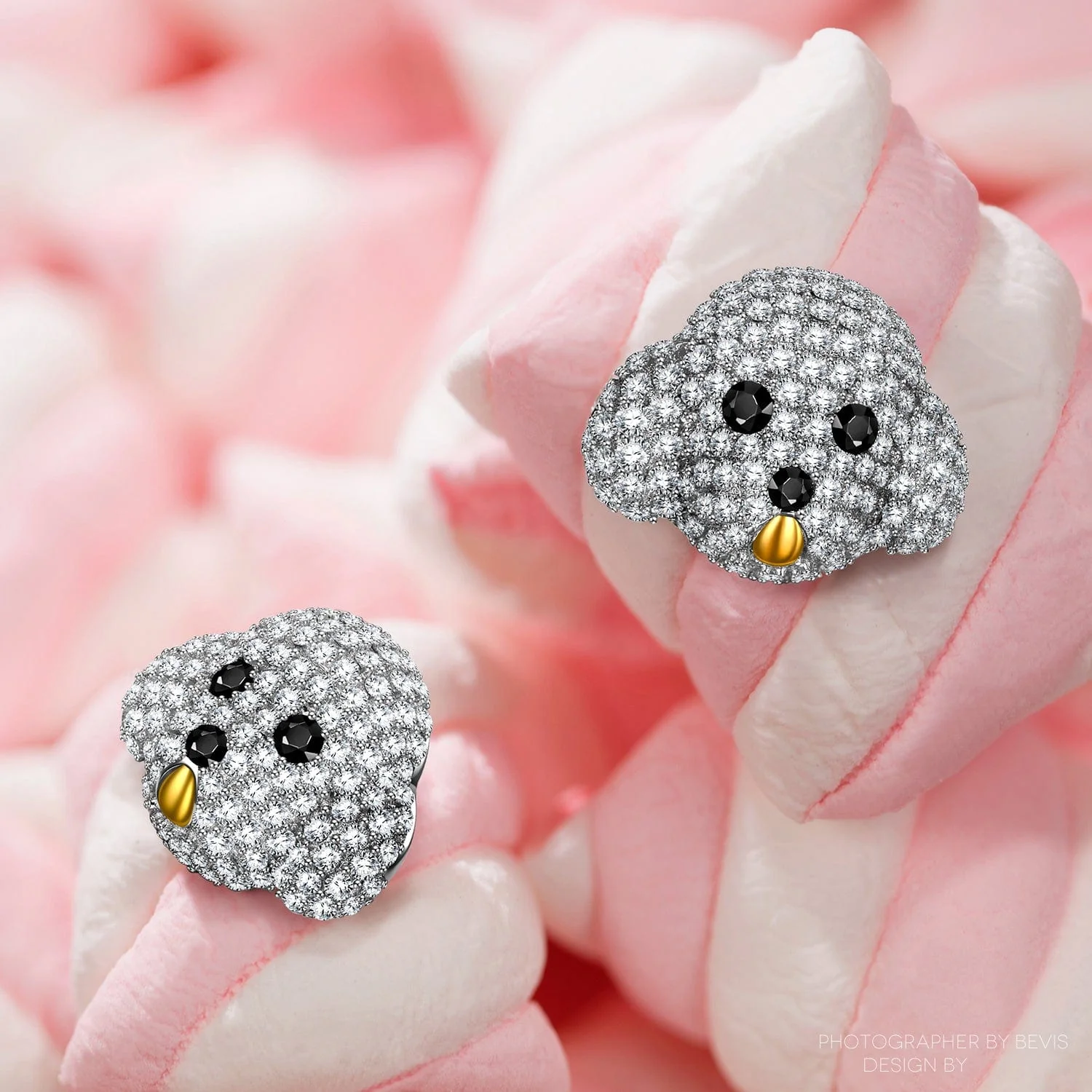 Sterling Silver Teddy Baby Furry Animal Earrings In White Gold Plated - Image 3