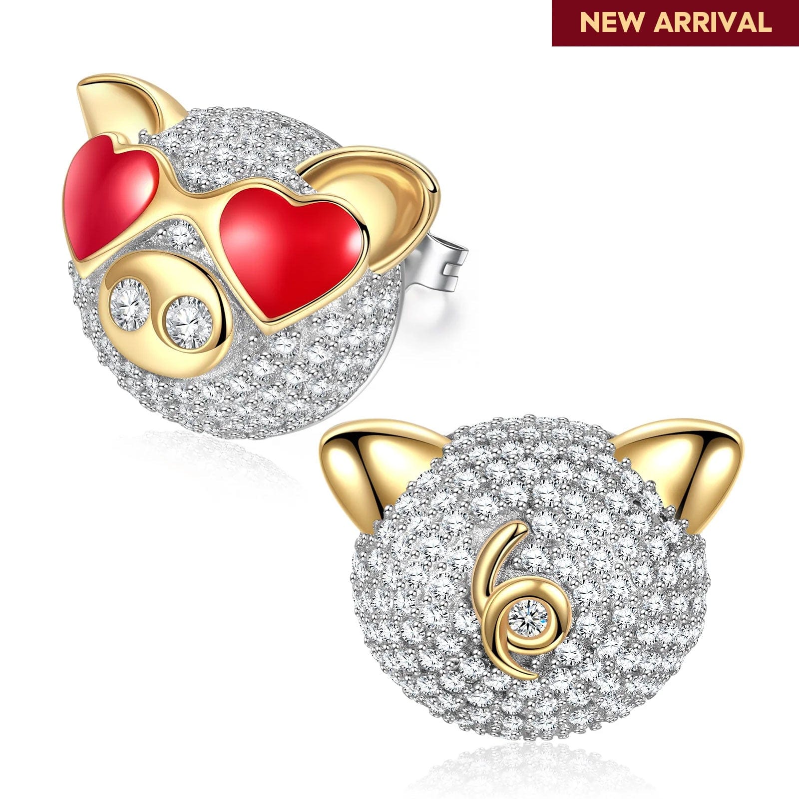 Sterling Silver Mighty Piglet Furry Animal Earrings In 14K Gold Plated