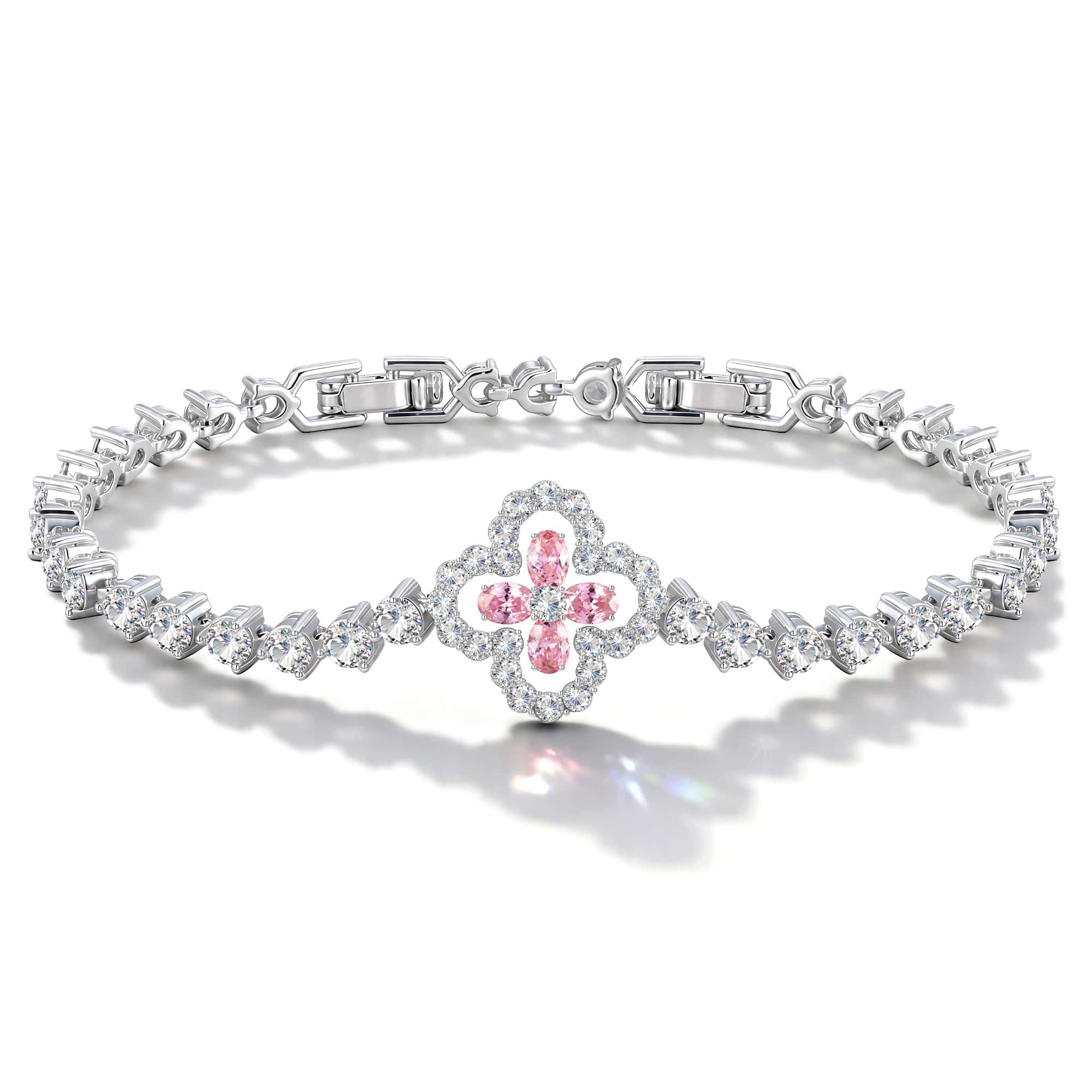 Fleur Quadrifoglio Gem Chain Bracelet in White Gold Plated Finish - Image 3