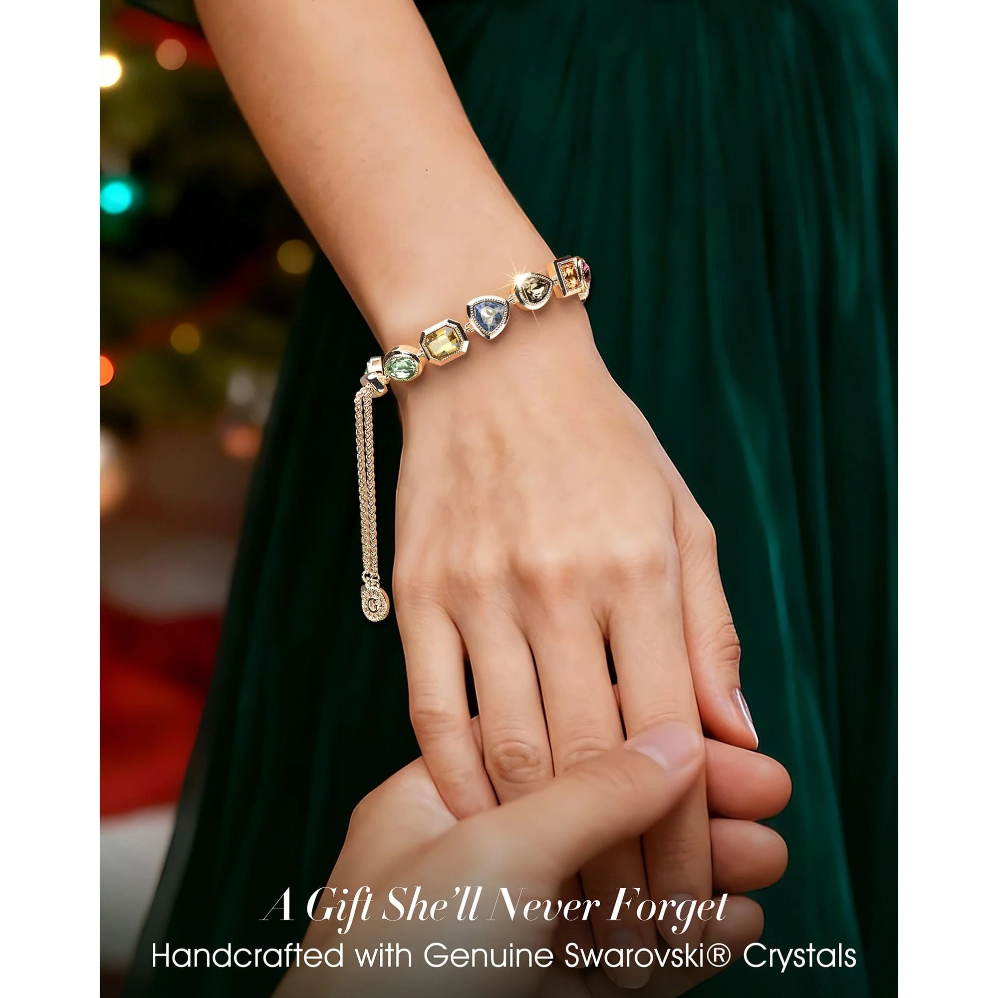 Lucky 7 Multi-Color Crystal Wish Bracelet, White Gold Plated - Handcrafted with Swarovski® Crystals, Adjustable Bolo Slider, Fits Wrist Sizes 5.6" - 8.9" - Image 3