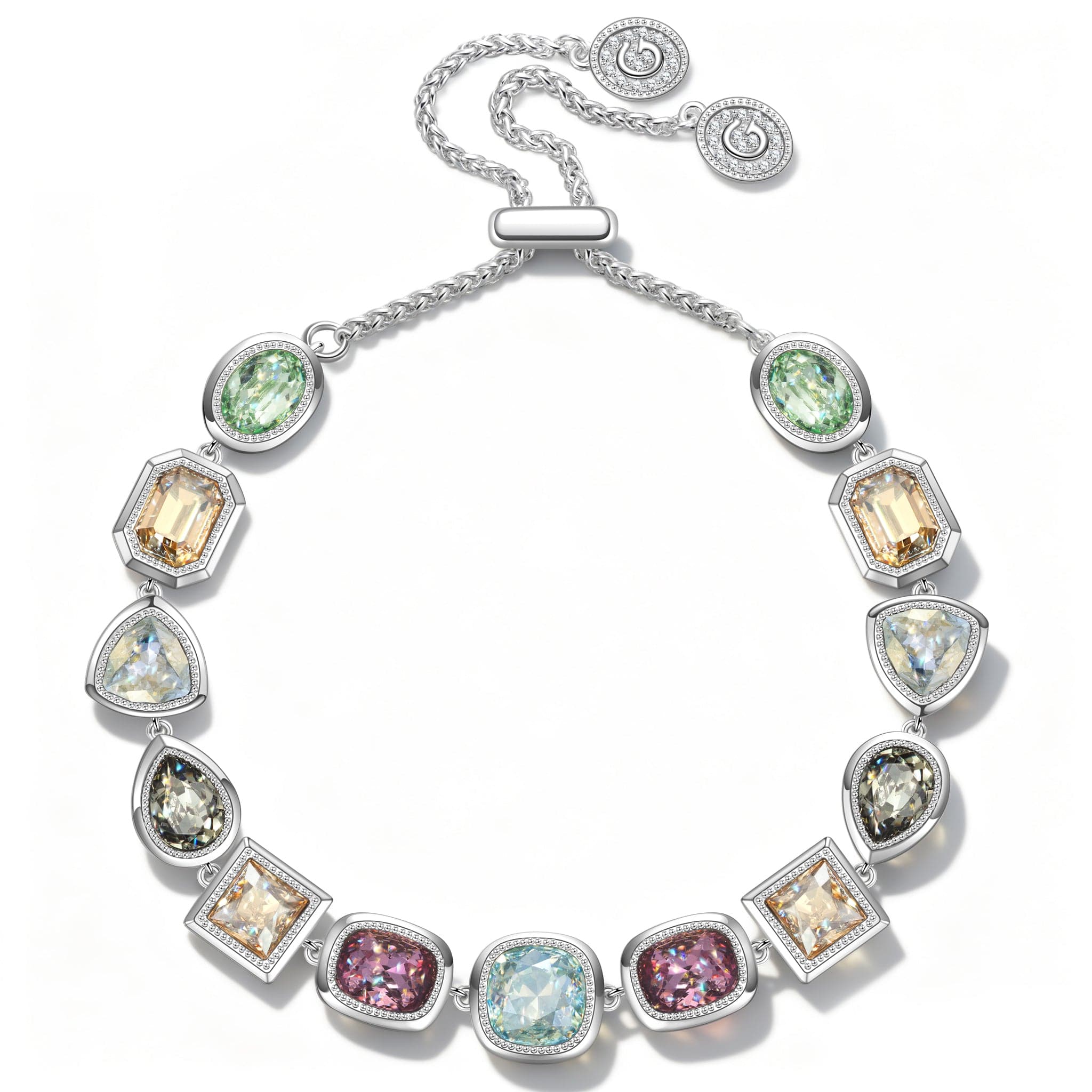 Lucky 7 Multi-Color Crystal Wish Bracelet, White Gold Plated - Handcrafted with Swarovski® Crystals, Adjustable Bolo Slider, Fits Wrist Sizes 5.6" - 8.9" - Image 4