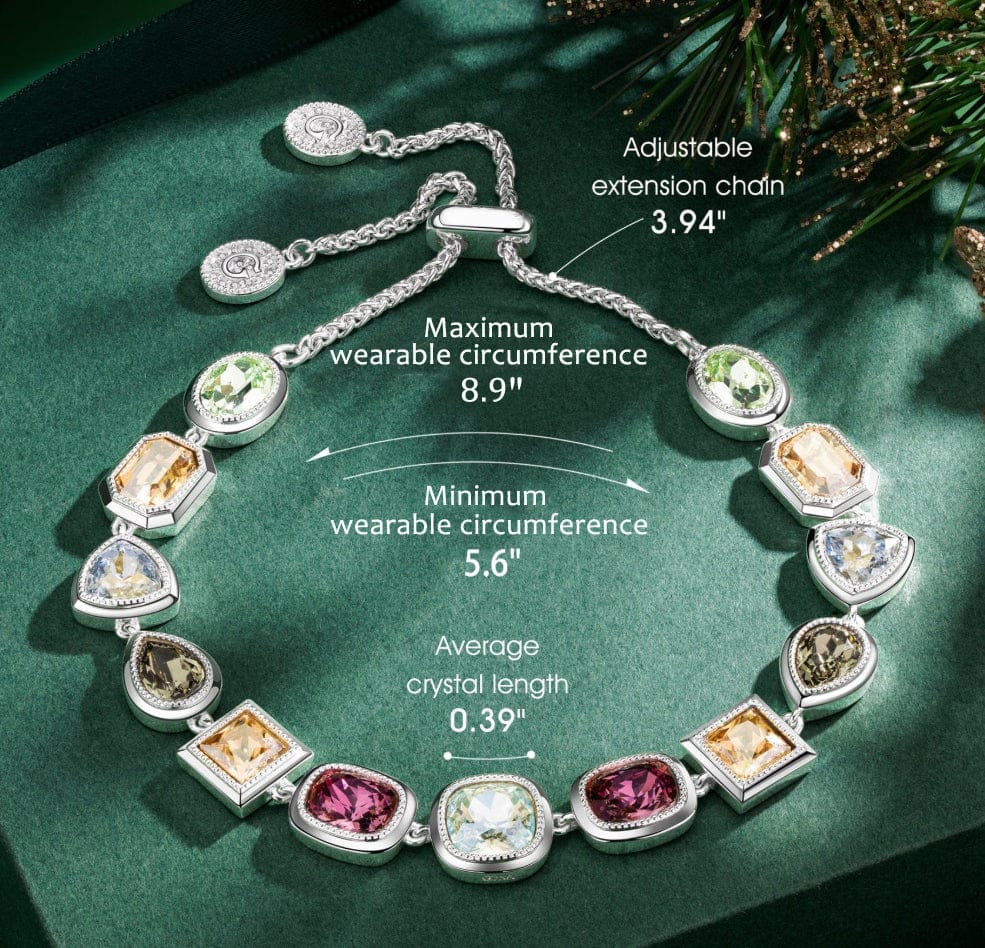 Lucky 7 Multi-Color Crystal Wish Bracelet, White Gold Plated - Handcrafted with Swarovski® Crystals, Adjustable Bolo Slider, Fits Wrist Sizes 5.6" - 8.9" - Image 5