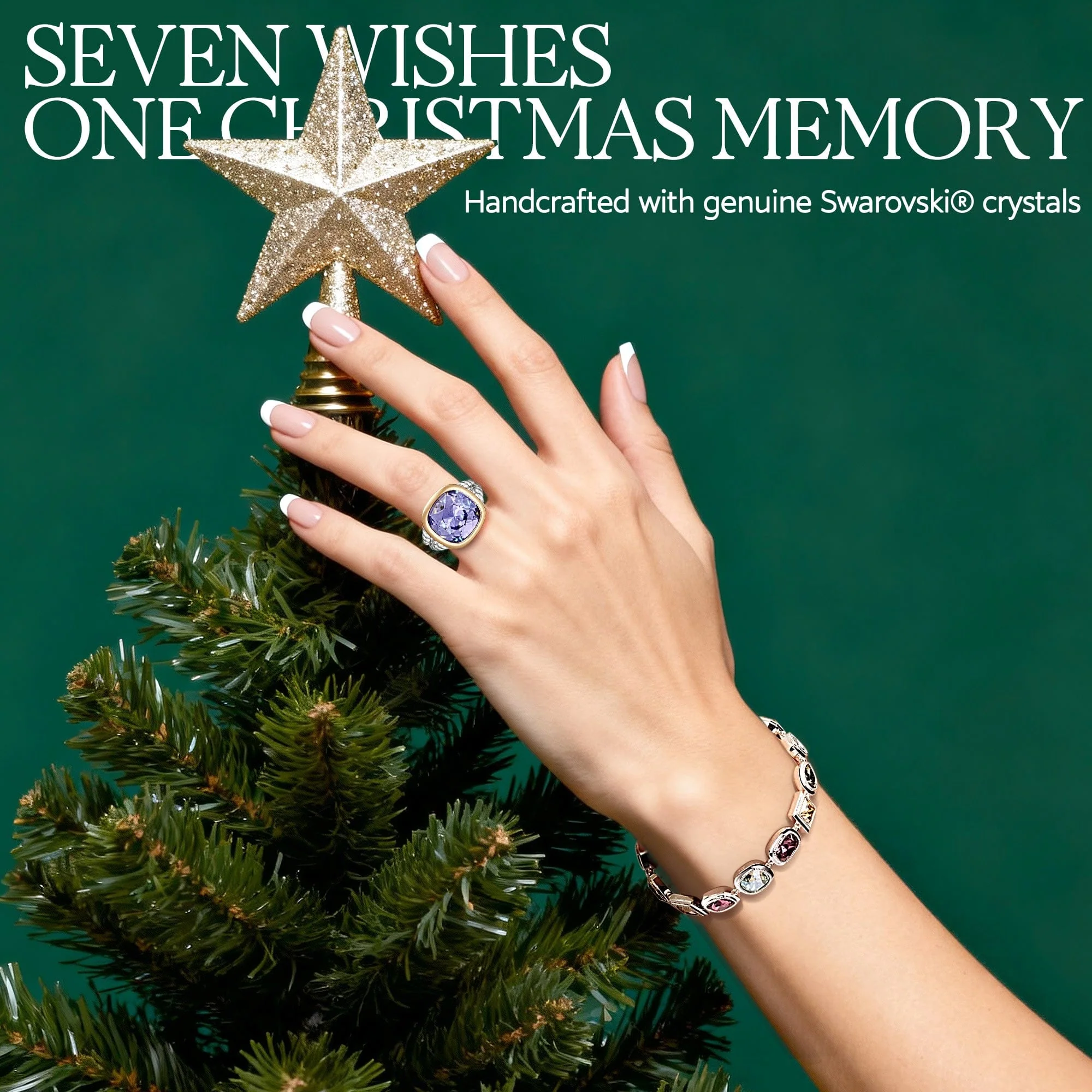 Lucky 7 Multi-Color Crystal Wish Bracelet, White Gold Plated - Handcrafted with Swarovski® Crystals, Adjustable Bolo Slider, Fits Wrist Sizes 5.6" - 8.9" - Image 8