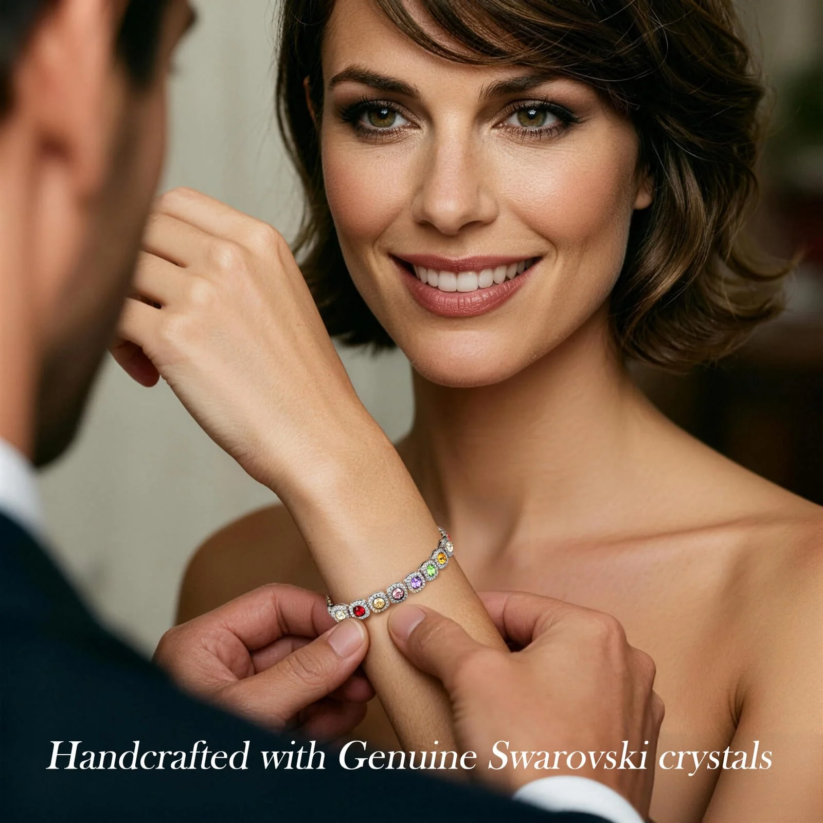 Rainbow Ombre Created with Swarovski® Crystals Tarnish-Resistant Silver Bracelet In White Gold Plated - Image 3