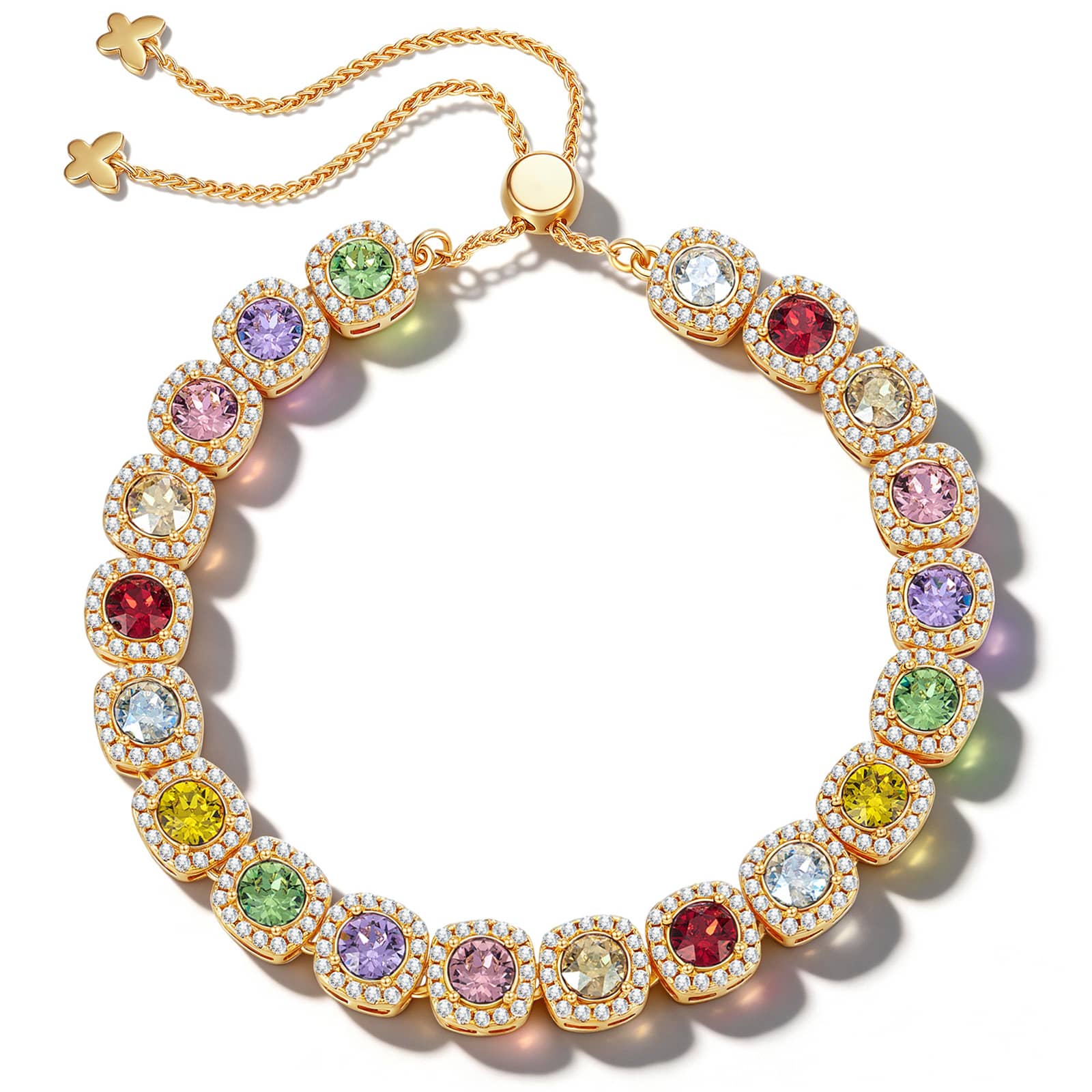 Rainbow Ombre Created with Swarovski® Crystals Tarnish-Resistant Silver Bracelet In 14K Gold Plated