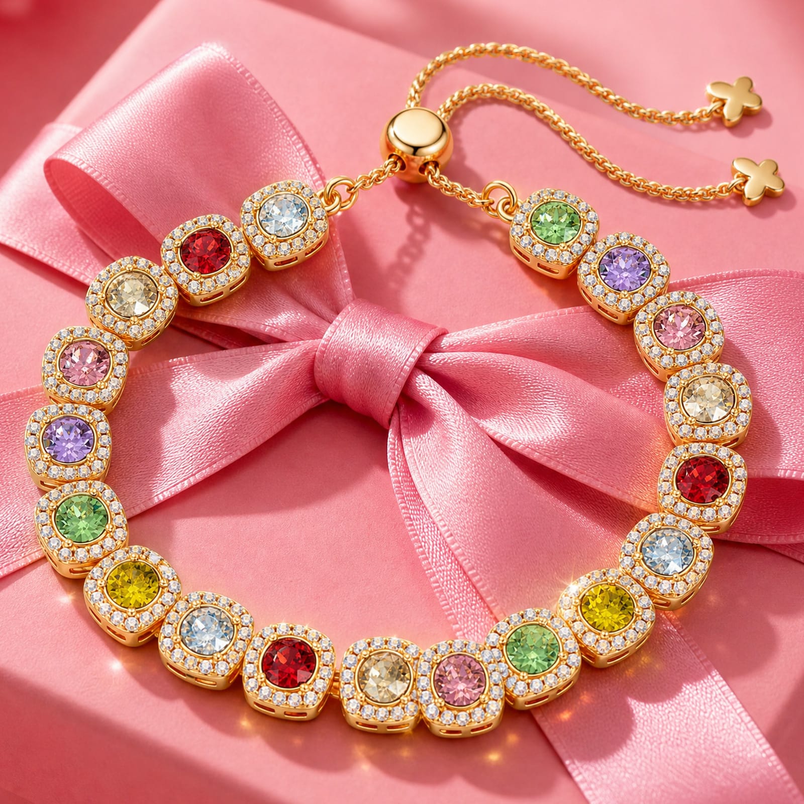Rainbow Ombre Created with Swarovski® Crystals Tarnish-Resistant Silver Bracelet In 14K Gold Plated - Image 2