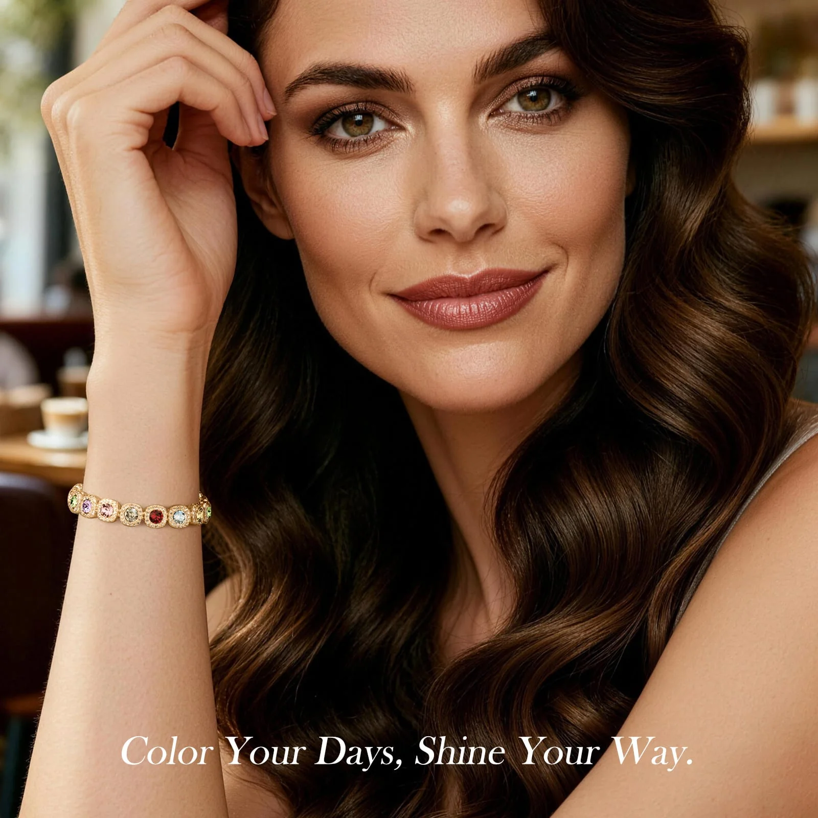 Rainbow Ombre Created with Swarovski® Crystals Tarnish-Resistant Silver Bracelet In 14K Gold Plated - Image 3