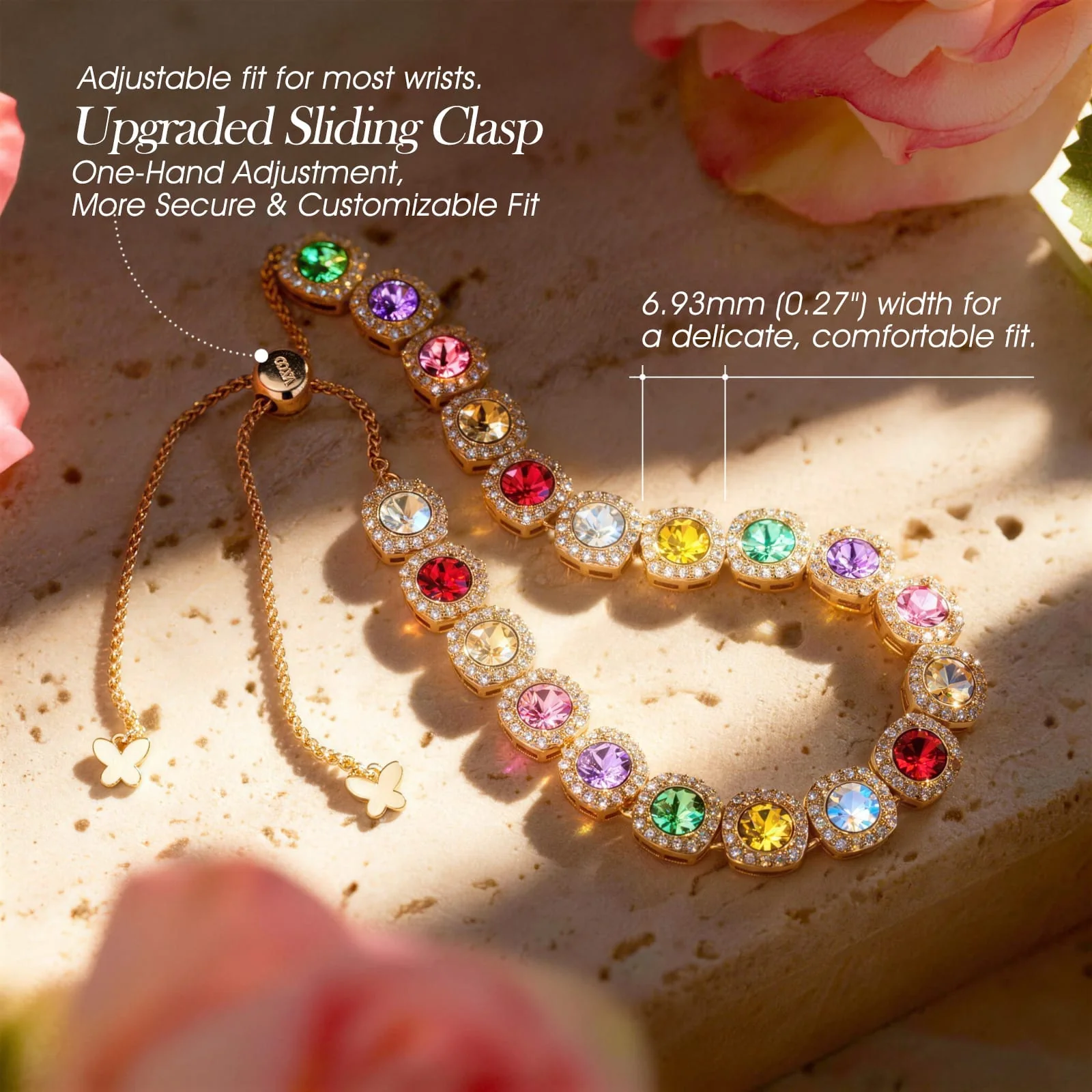 Rainbow Ombre Created with Swarovski® Crystals Tarnish-Resistant Silver Bracelet In 14K Gold Plated - Image 6