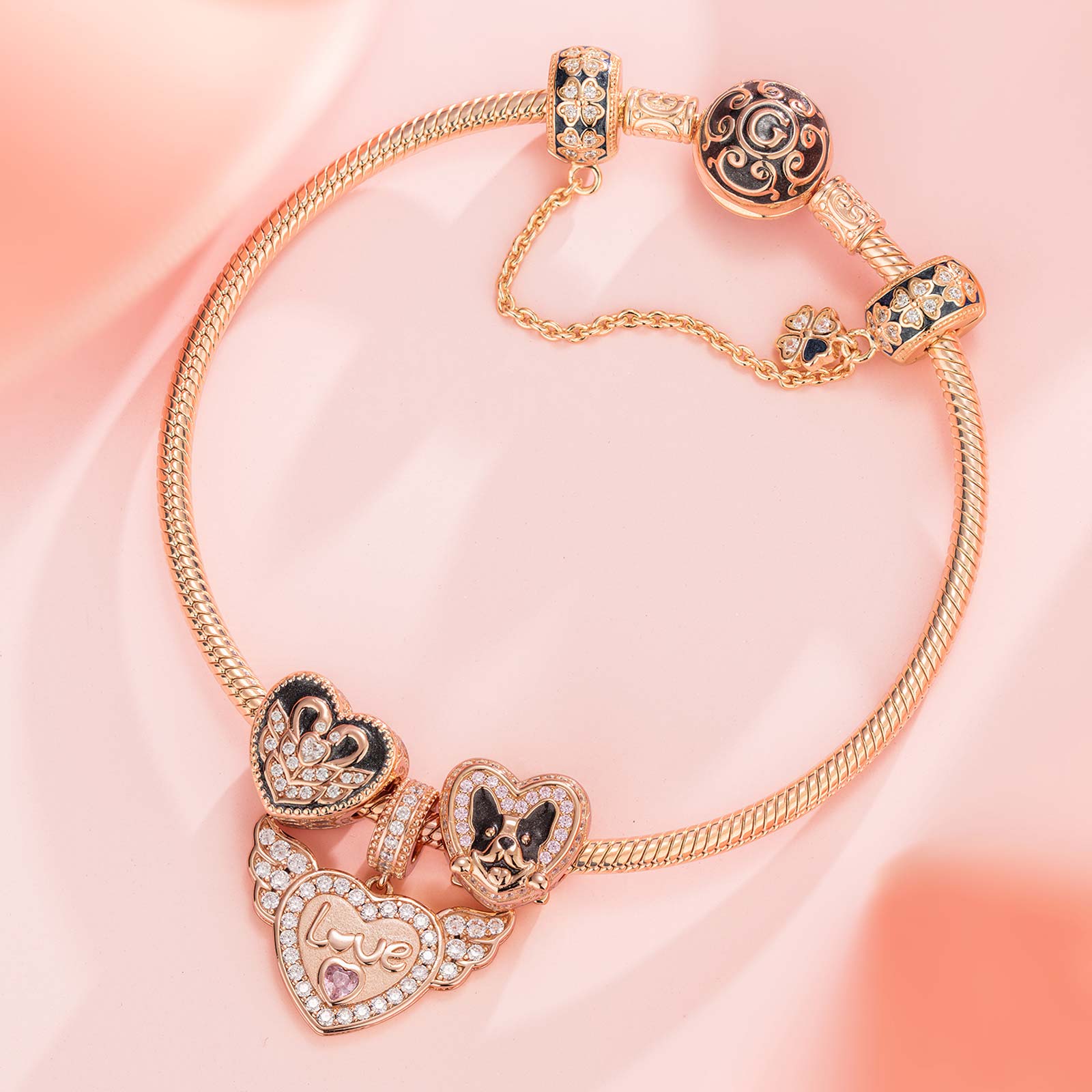 Classic Tarnish-resistant Silver Bangle With Enamel In Rose Gold Plated - Image 7