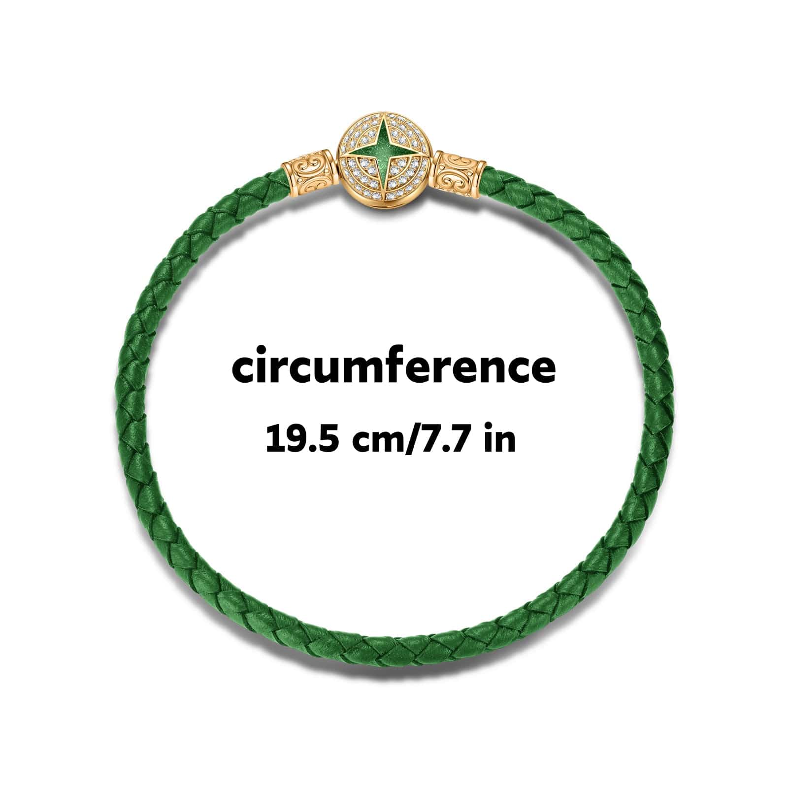 Universal Polaris Green Leather Bracelet Tarnish-resistant Silver Bracelet With Enamel In 14K Gold Plated - Image 2
