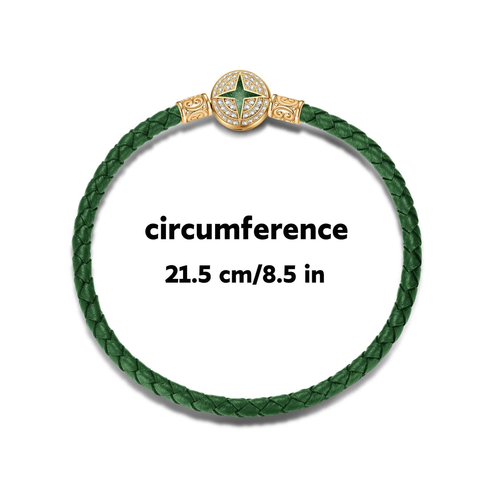 Universal Polaris Green Leather Bracelet Tarnish-resistant Silver Bracelet With Enamel In 14K Gold Plated - Image 2