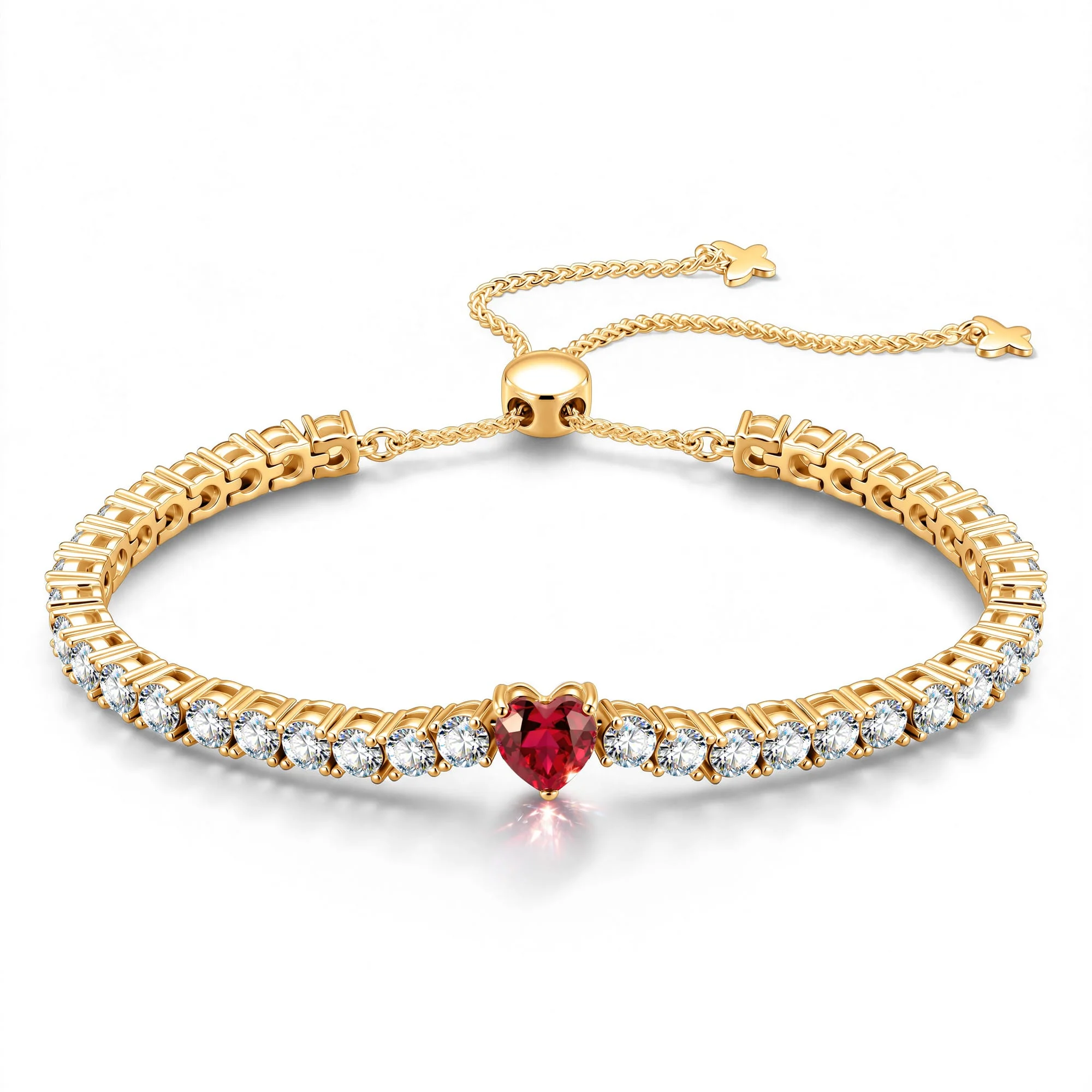 Lab-Created Heart Ruby Tarnish-Resistant Silver Chain Bracelet In 14K Gold Plated