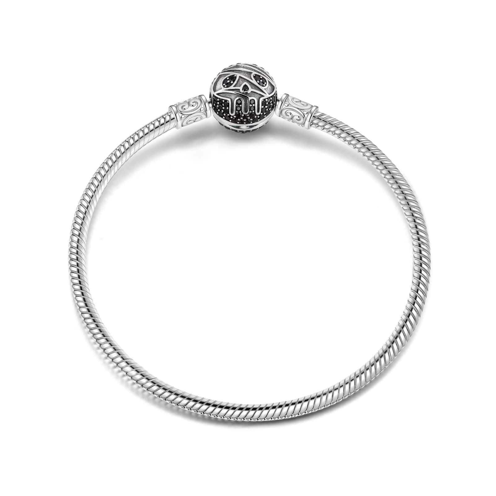 Sterling Silver Skull Snake Chain Bracelet With Enamel In White Gold Plated