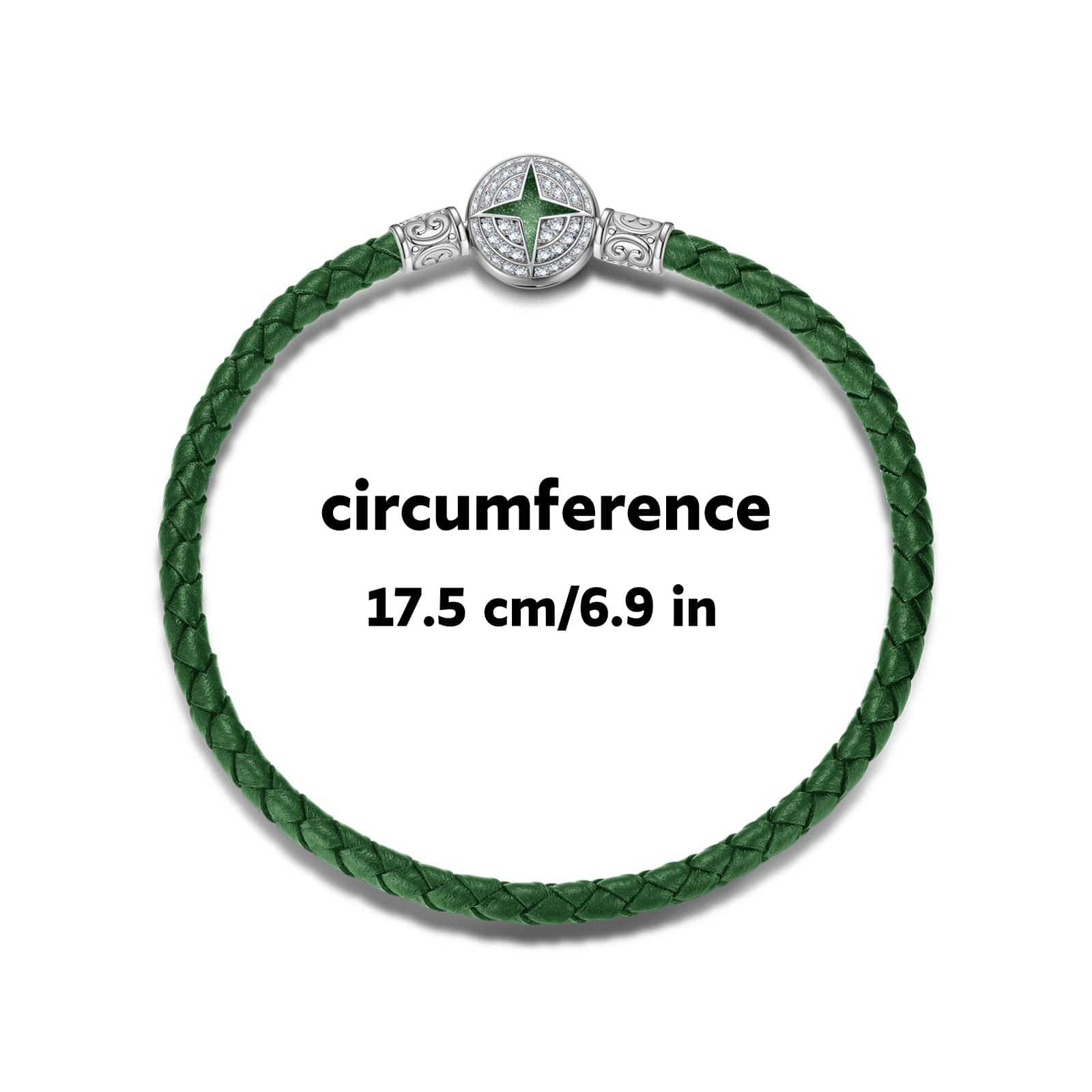 Sterling Silver Universal Polaris Green Leather Bracelet With Enamel In White Gold Plated - Image 2