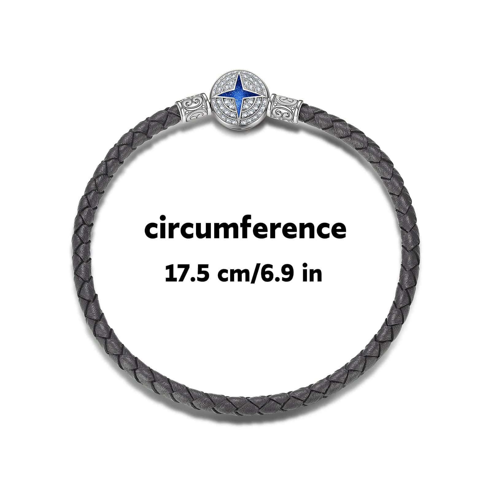 Sterling Silver Universal Polaris Grey Leather Bracelet With Enamel In White Gold Plated - Image 2