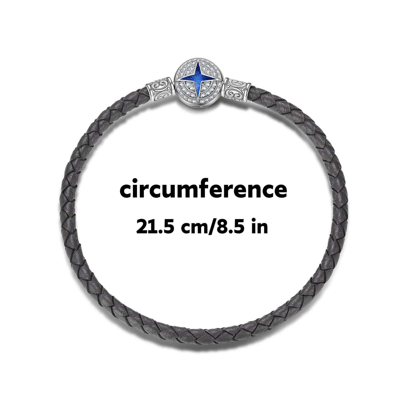 Sterling Silver Universal Polaris Grey Leather Bracelet With Enamel In White Gold Plated - Image 2